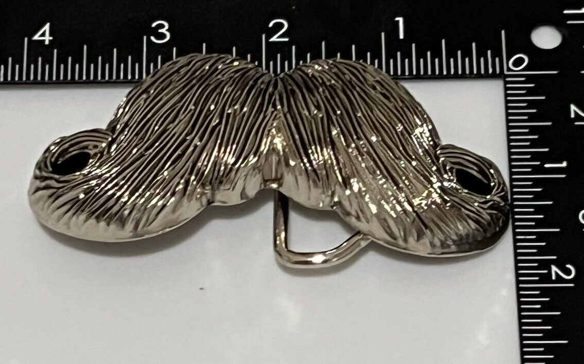 Mustache Belt Buckle Metal Psychobilly Rockabilly Biker Punk Heavy Funny Silver