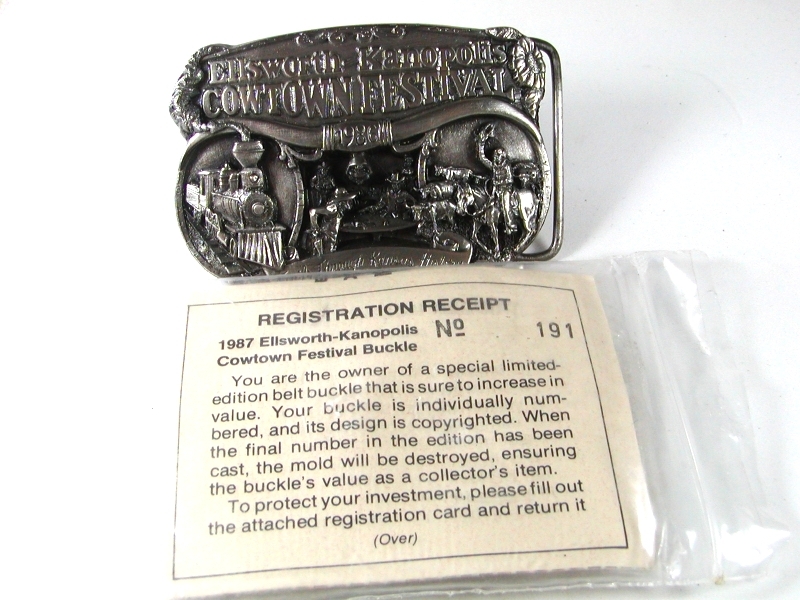 1986 Ellsworth Cowtown Festival Belt Buckle By PRAIRIE ENTERPRISES 42316