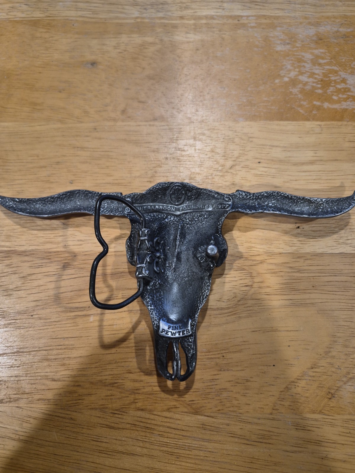 1977 Vinegarroon Foundries Fine Pewter Longhorn Skull Belt Buckle Texas Western