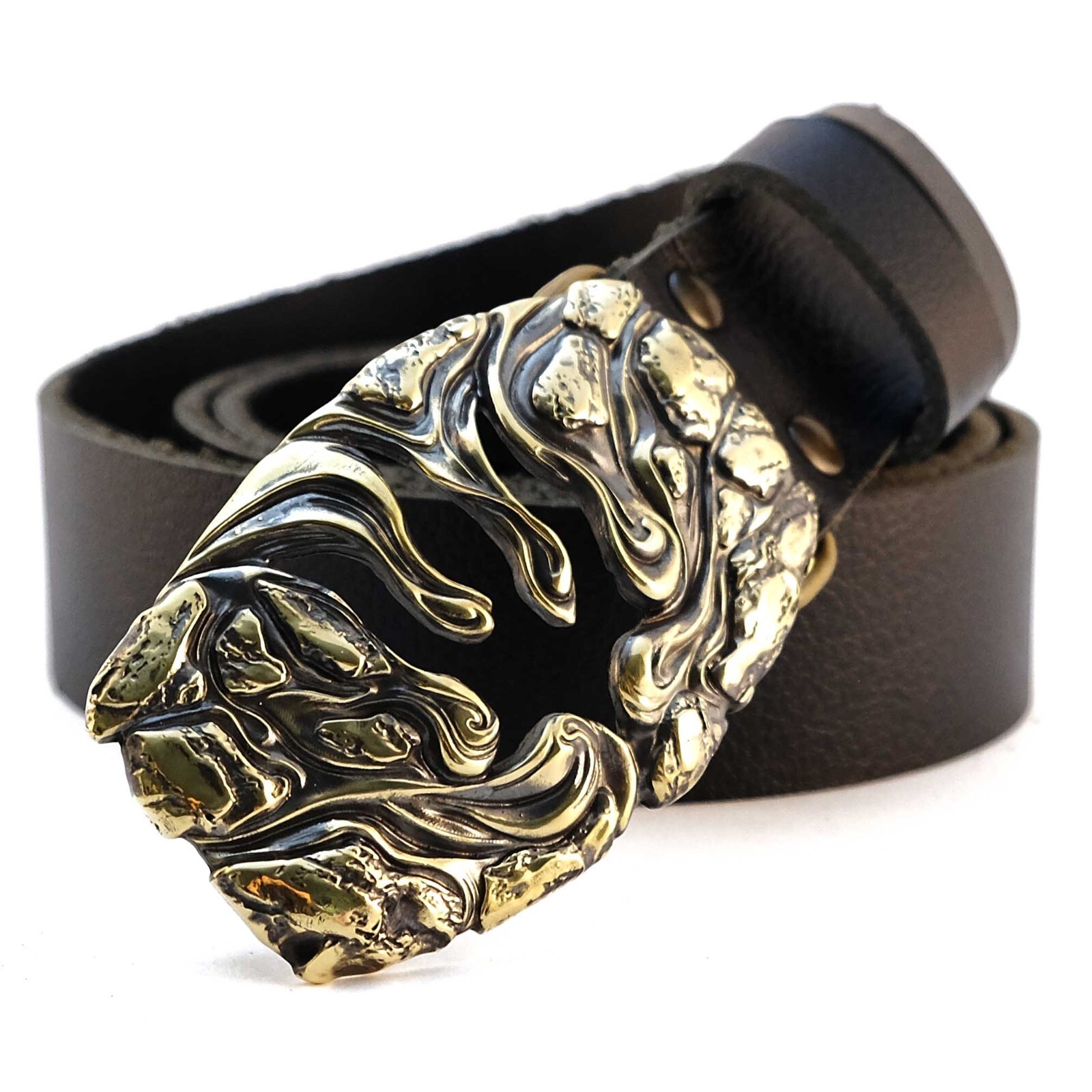Handmade brass belt buckle Lava Trident, Ukrainian Polygonal Low poly design