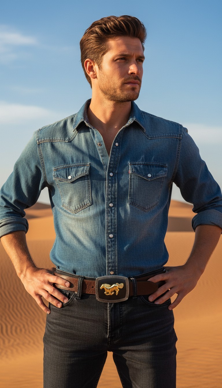 Men Women Western Belt Buckle Silver Metal Square Gold Rodeo Horse Black Fabric
