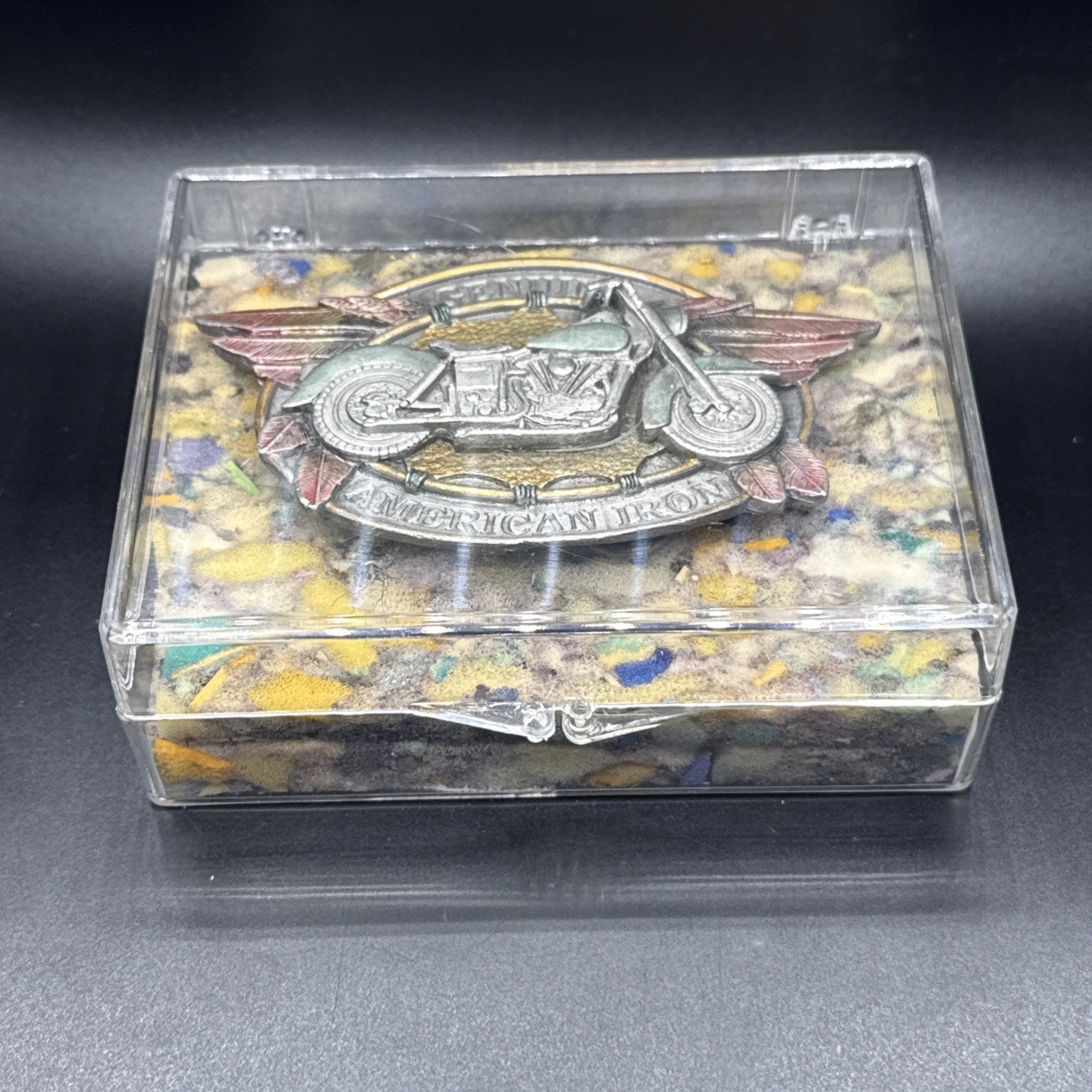 Rare 1994 Bergamot &lsquo;Genuine American Iron&rsquo; Motorcycle Belt Buckle-Enameled
