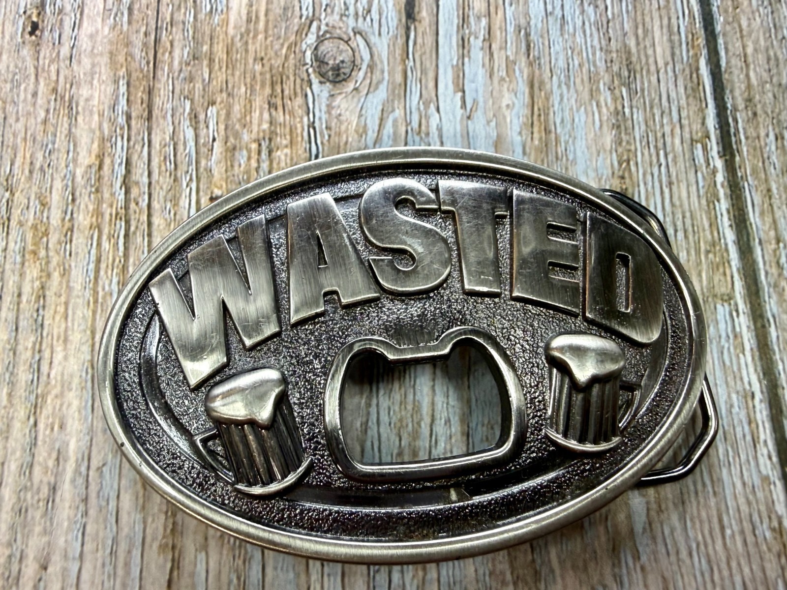 WASTED Statement Funny Novelty Silver Tone KALAN Belt Buckle with Bottle Opener