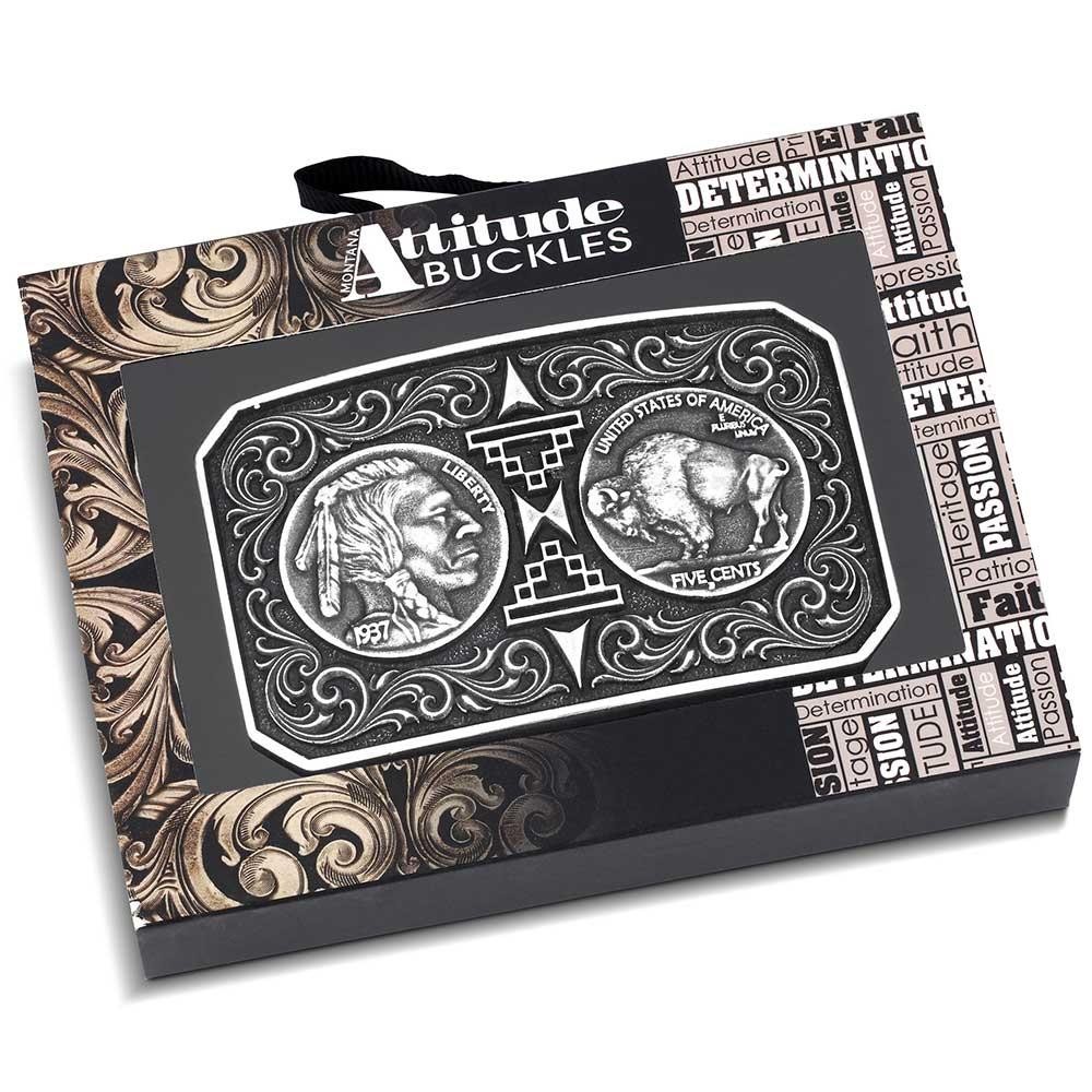 Montana Silversmiths Attitude Westward Way Buffalo Nickel Western Belt Buckle
