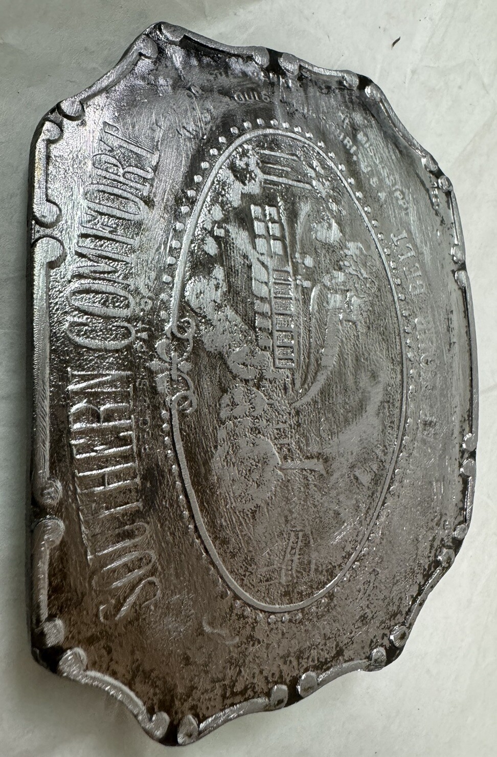 Southern Comfort Brass Belt Buckle UNDER YOUR BELT St Louis Missouri Label
