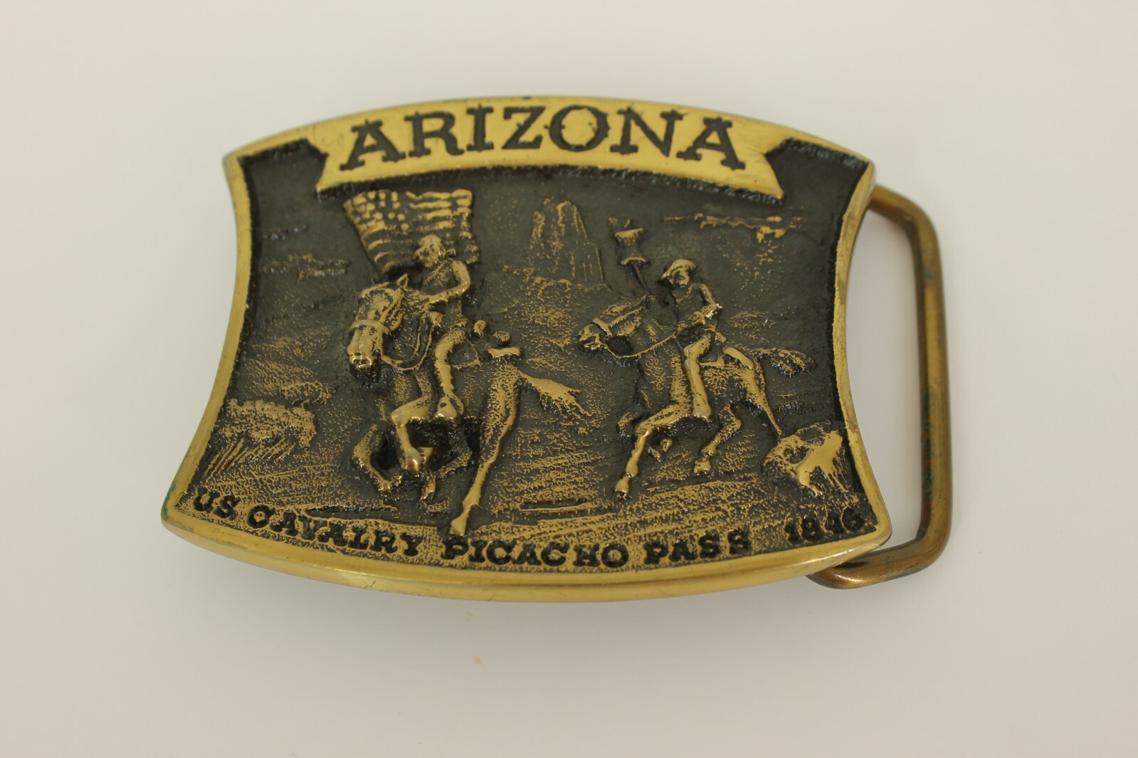 REGISTERED COLLECTION BRASS BELT BUCKLE ARIZONA US CAVALRY PICACHO PASS