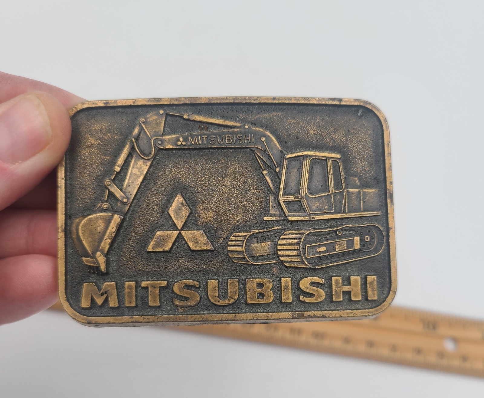 Vintage Mitsubishi Excavator Belt Buckle Construction Heavy Equipment USA