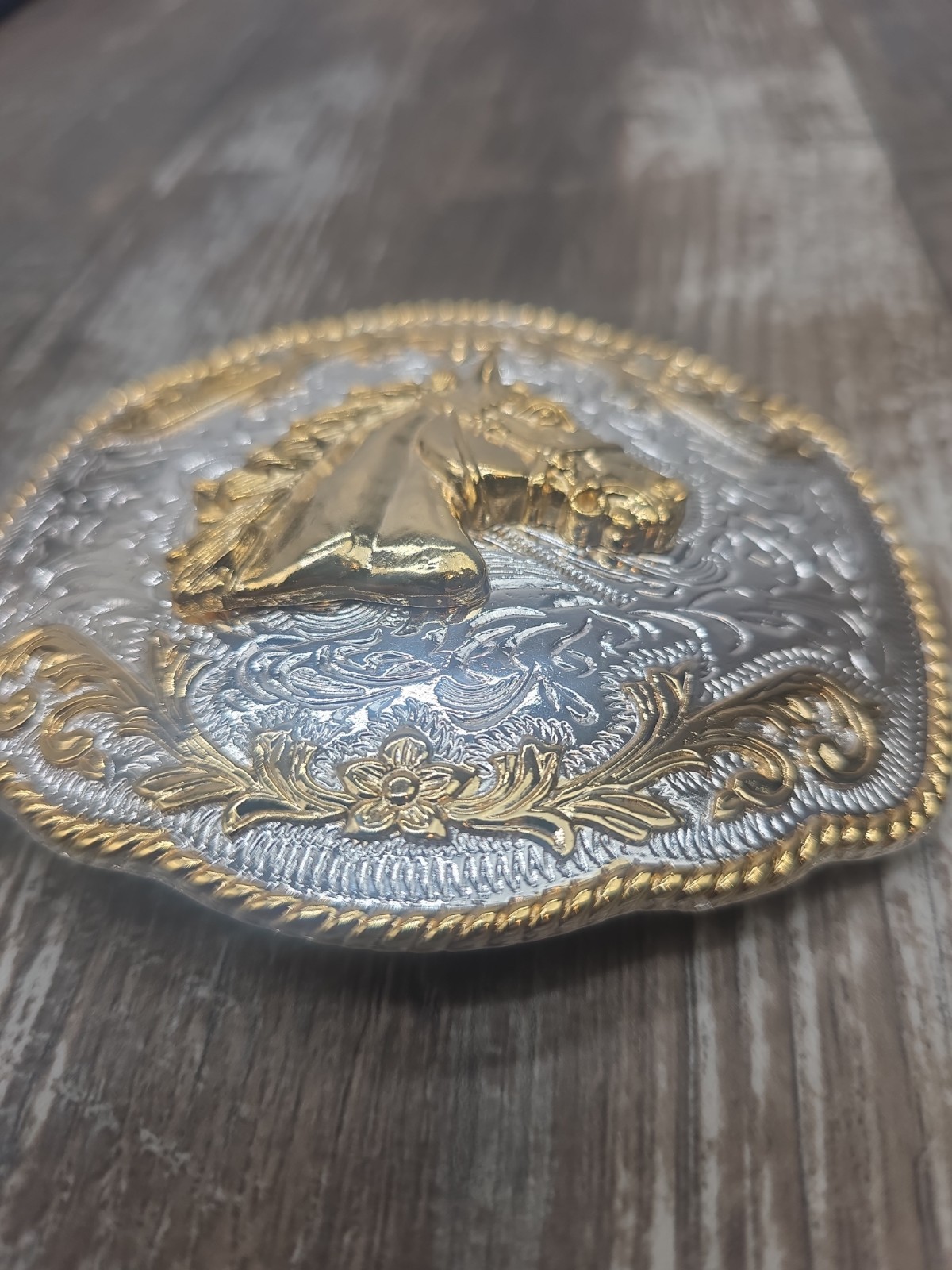 Western Belt Buckle Gold And Silver Colored Horse Head Cowboy Western Wear