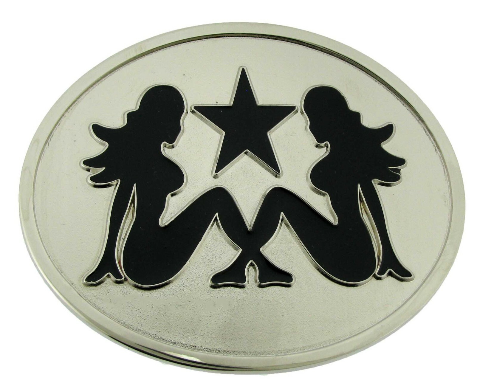 Trucker Mud Girl Flap Belt Buckle Sexy Lady Pin up Belt Buckle Black Silver Star