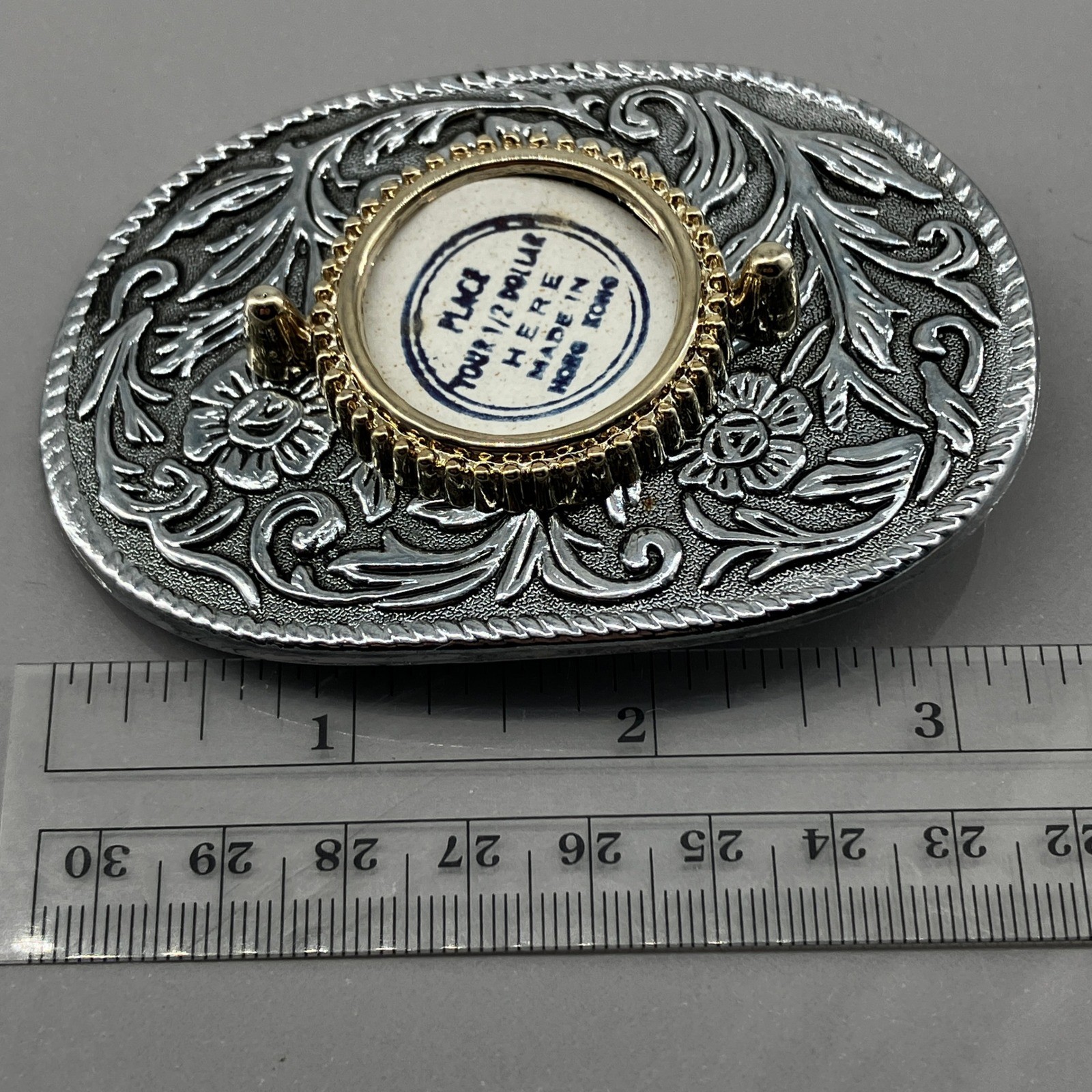 Vintage Western Cowboy Buckle Oval Silver Tone Floral Engraved Fits 1.5 in Belt