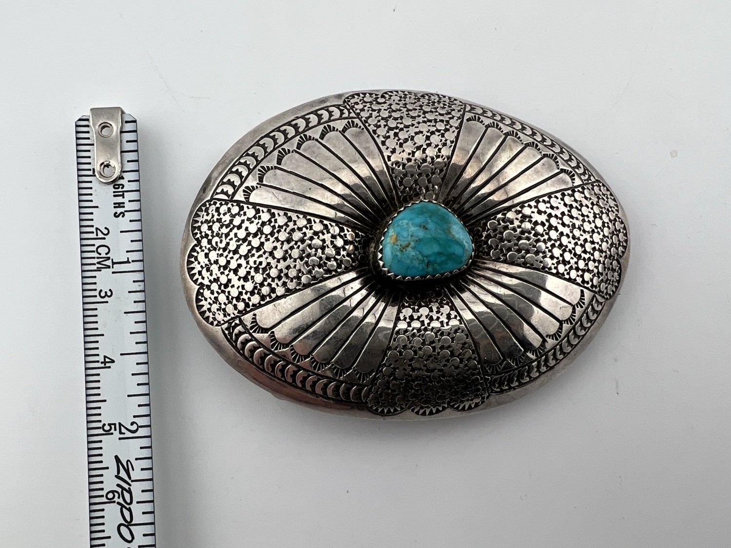 Vintage Southwestern Style Sterling Silver Buckle Signed Turquoise