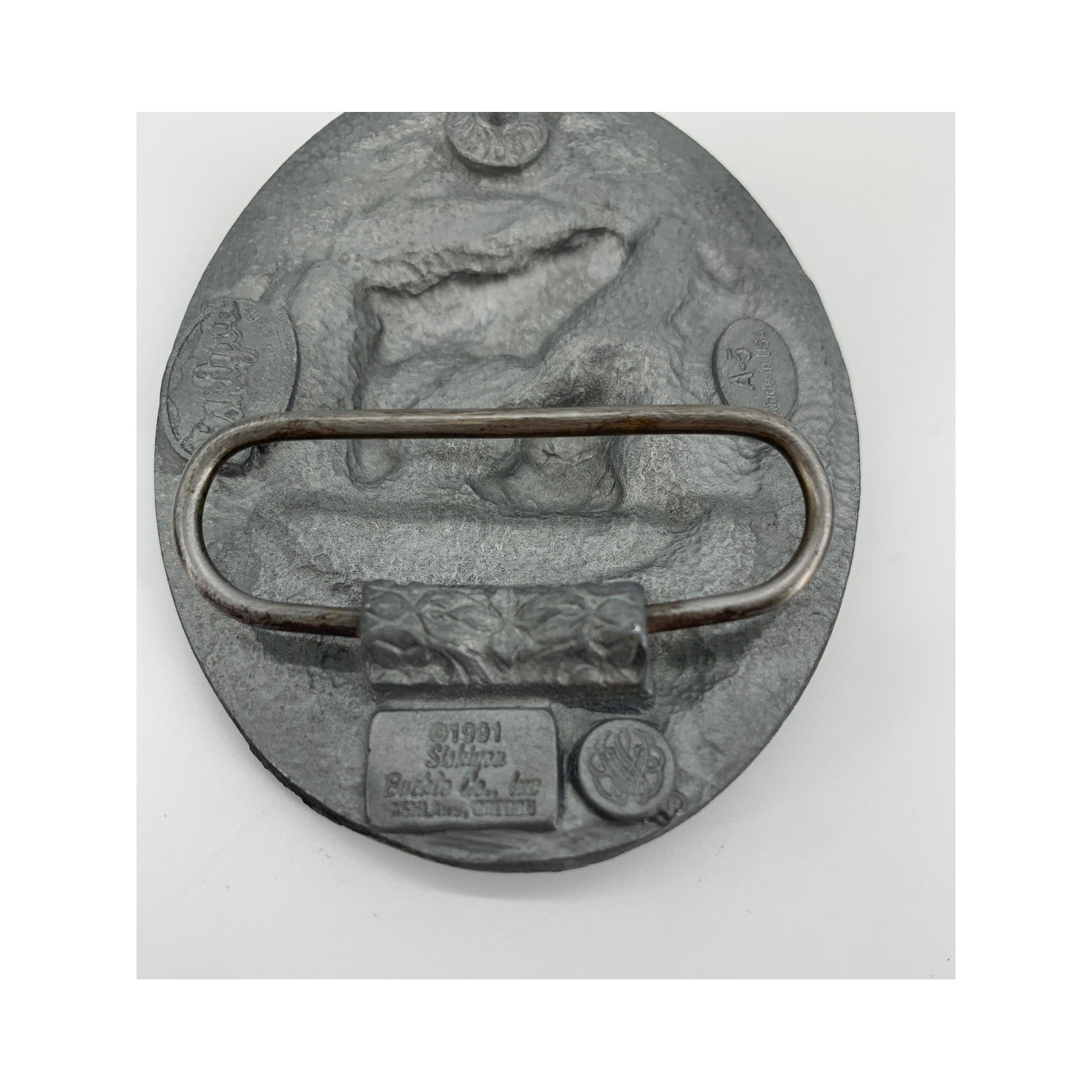 Vintage Siskiyou Belt Buckle Mens OS Silver Black Horse Western Cowboy 1991 USA
