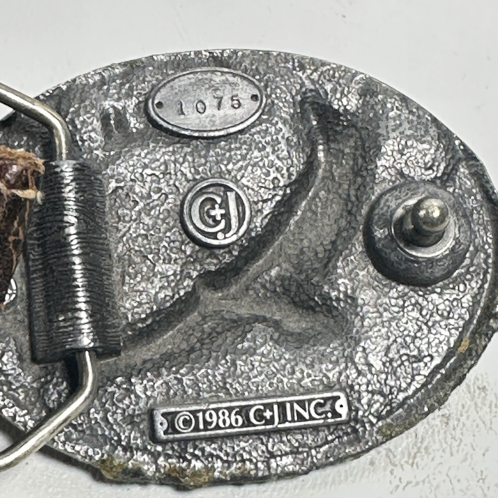 Vintage C & J Inc Colorado Eagle Belt Buckle and Strap 1986 Pewter USA