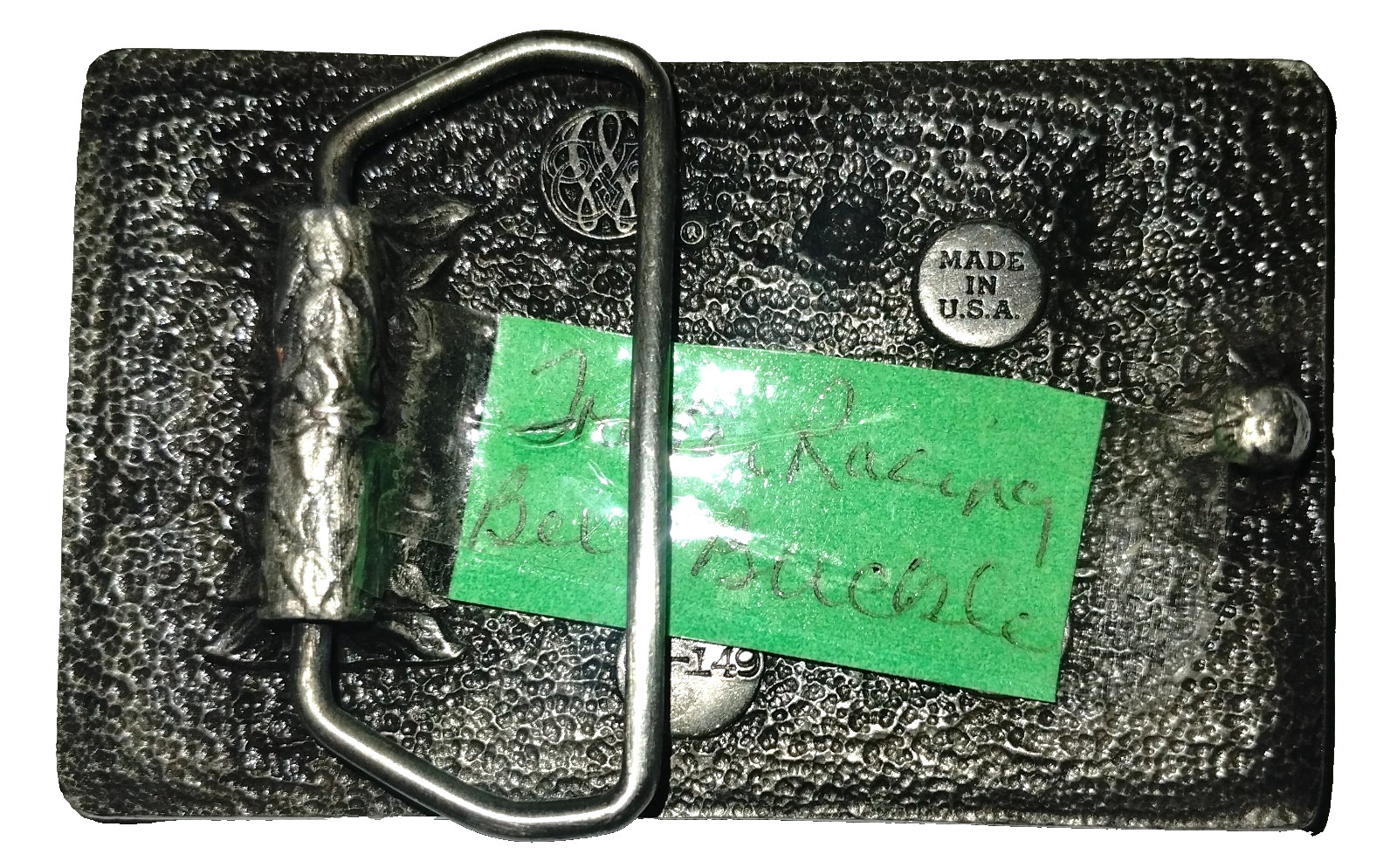 Vintage 1984 BERGAMOT BELT BUCKLE O-149 JOCKEY HORSE