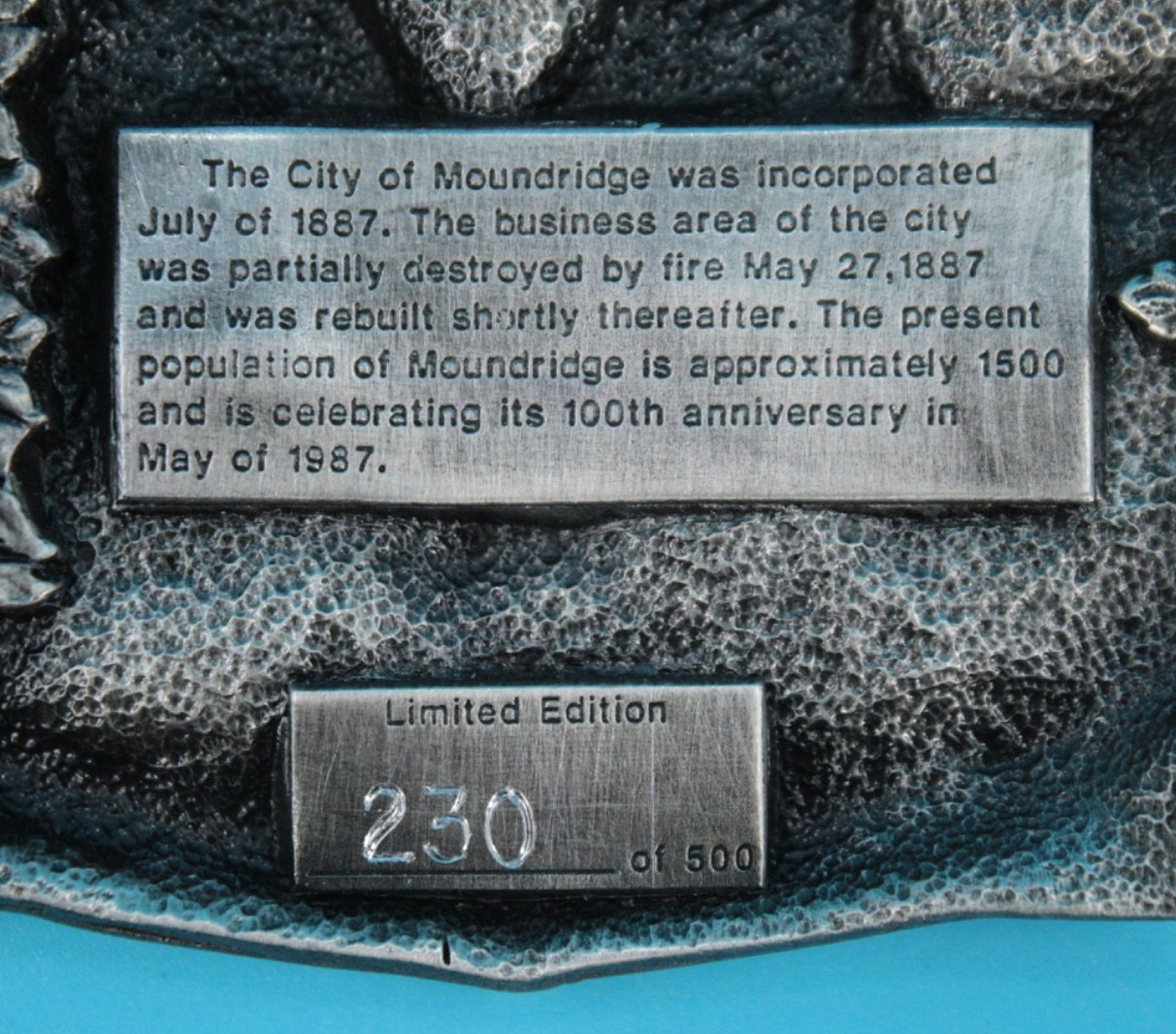 VTG 80s Moundridge Kansas 1987 Centennial Commemorative Western Belt Buckle