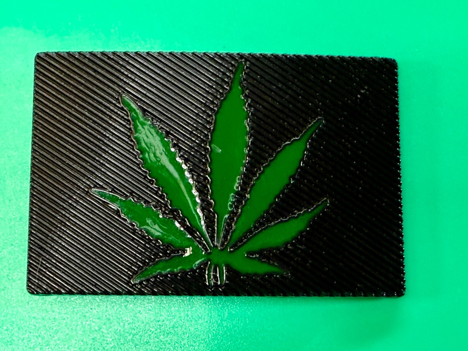 Marijuana Cannabis Weed Pot Leaf Green & Black Color Rectangular Belt Buckle