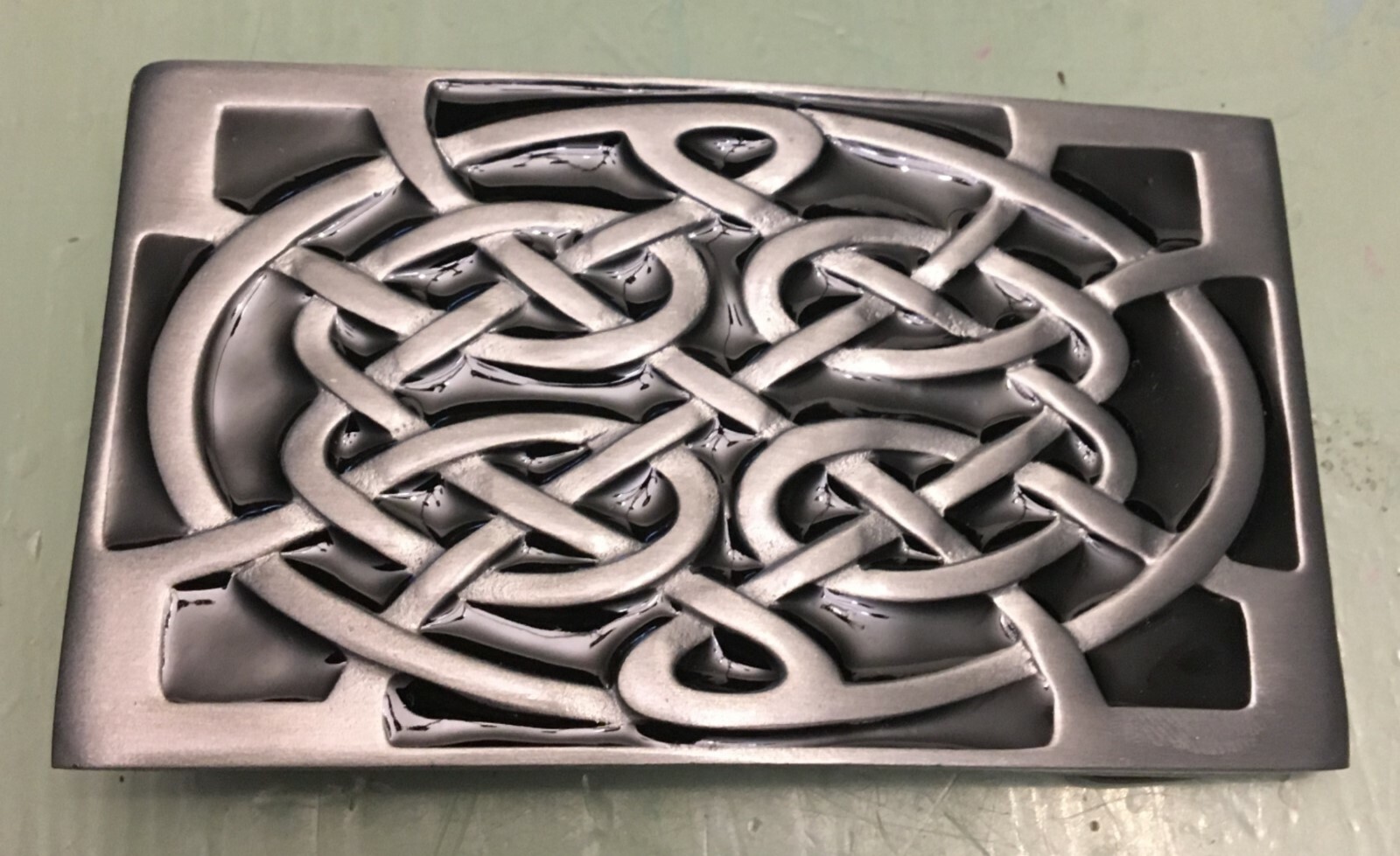 RECTANGULAR CELTIC BELT BUCKLE FINE PEWTER APPROX. 3 3/8&Prime; X 1 7/8&Prime;