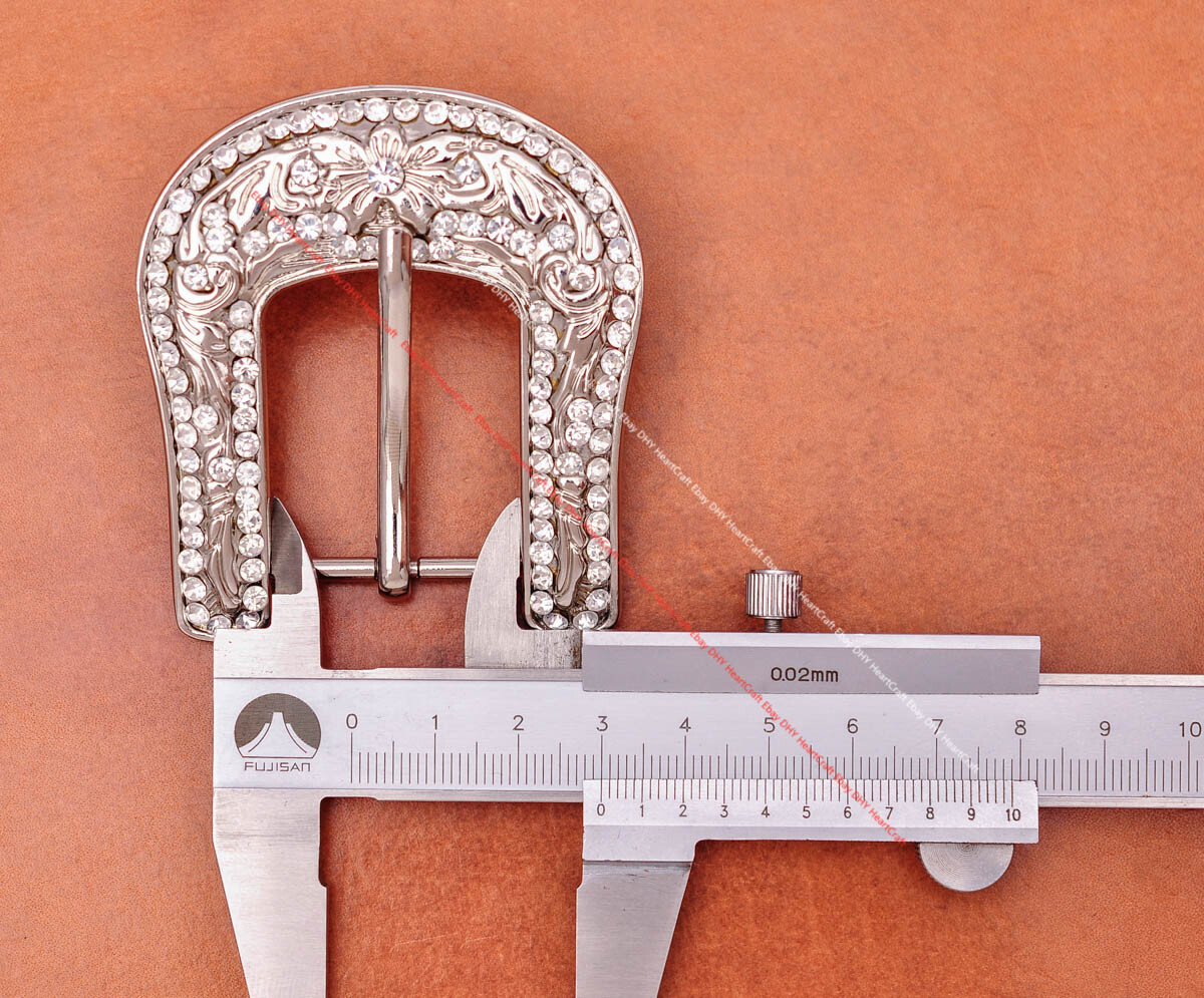 30mm Bling Silver Men Western Rhinestone Crystal Cowboy 3 Piece Set Belt Buckle