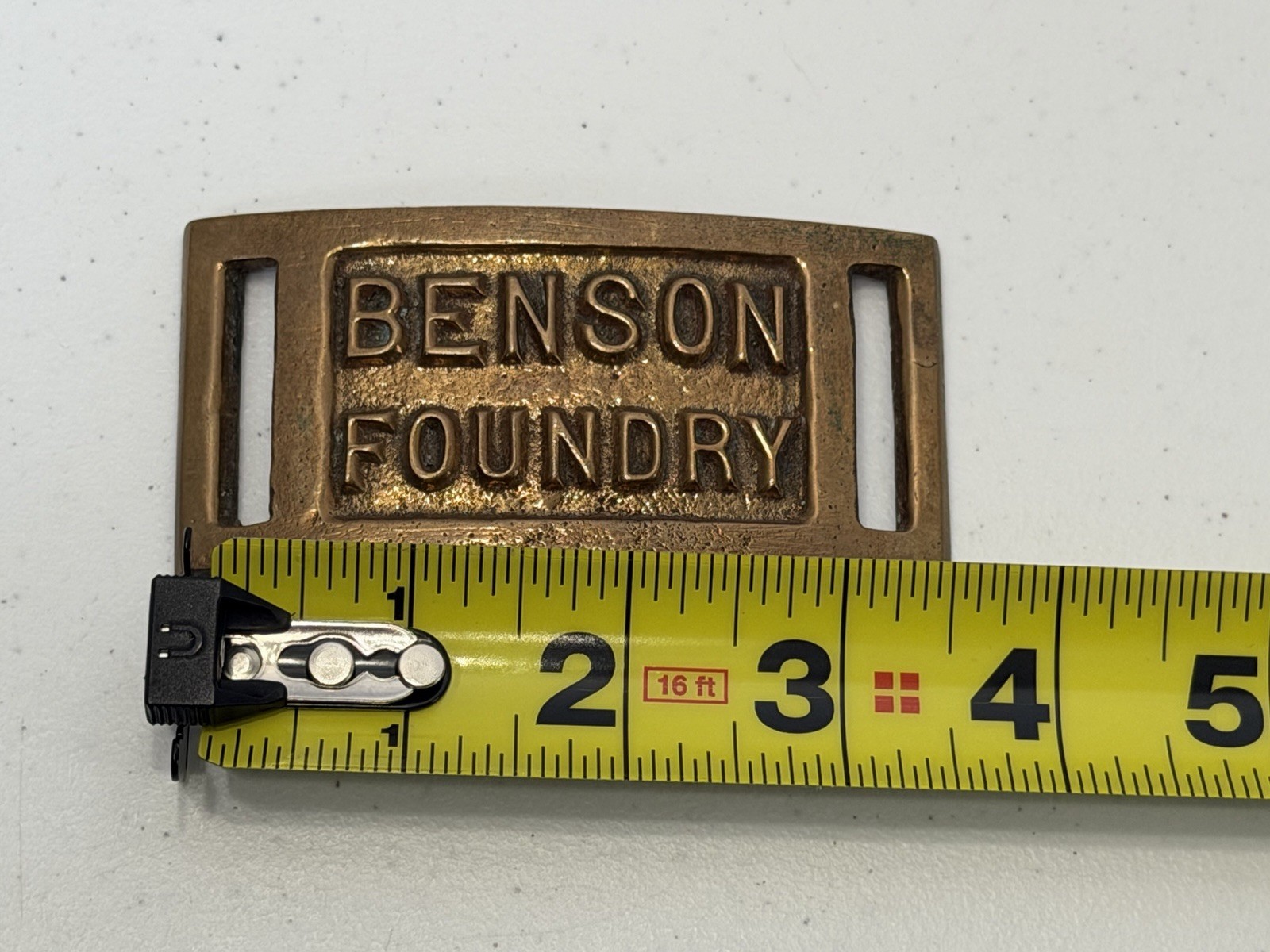 Vintage Brass Belt Buckle- Benson Foundry Advertising Solid Cast Metal