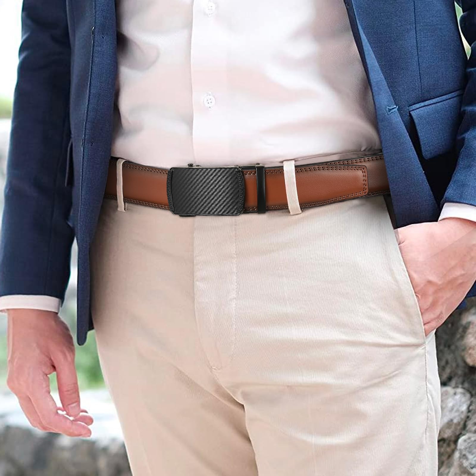 SENDEFN Men&rsquo;s Leather Belt Automatic 32&Prime; to 46&Prime; Waist Adjustable, Z-brown-20