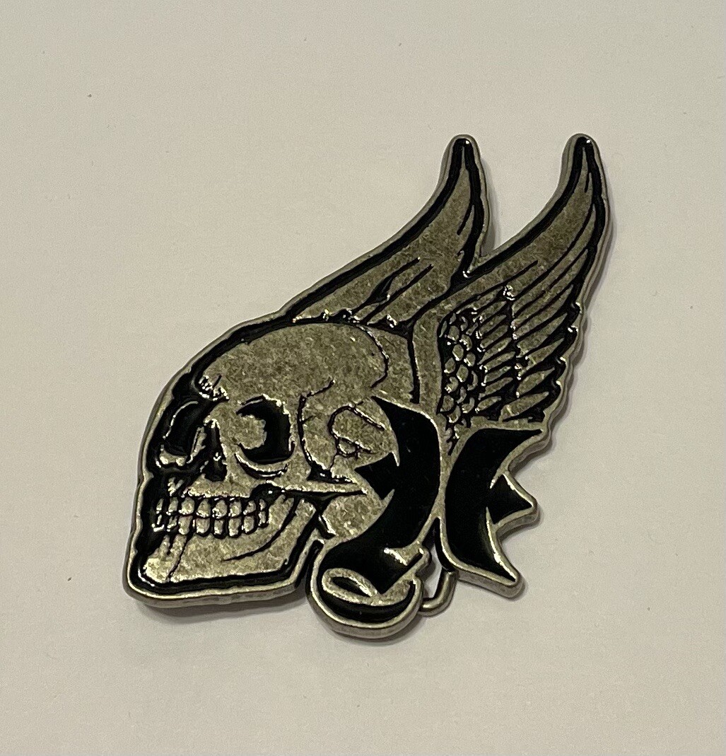Winged Skull Belt Buckle-Metal with Black Enamel