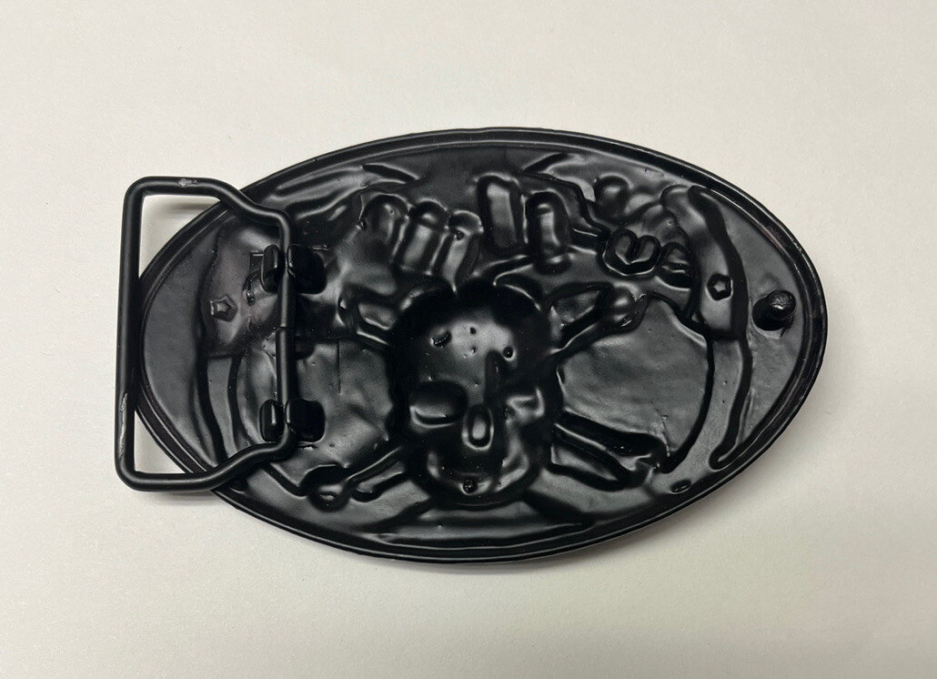 Skull and Crossbones, Black/Silver Metal Motorcycle Biker Belt Buckle