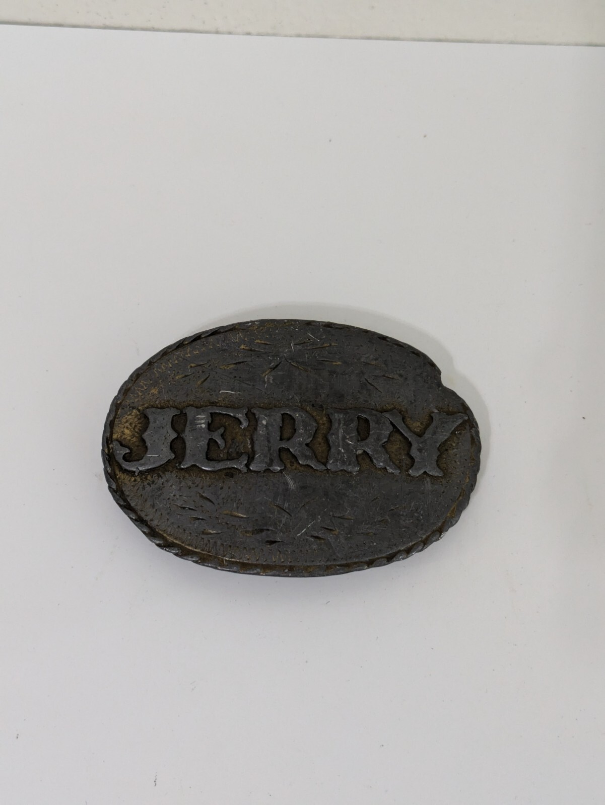 JERRY Bronze Belt Buckle Spec-Cast Denver Co VINTAGE