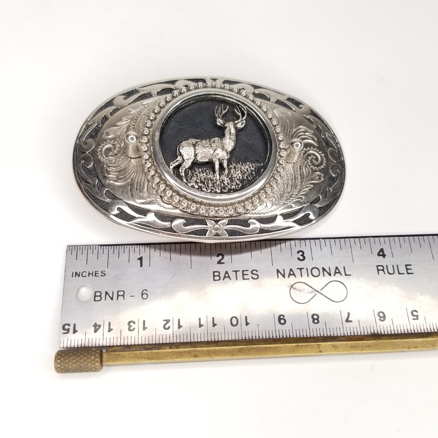 Elk Belt Buckle, Large Metal Silver Tone