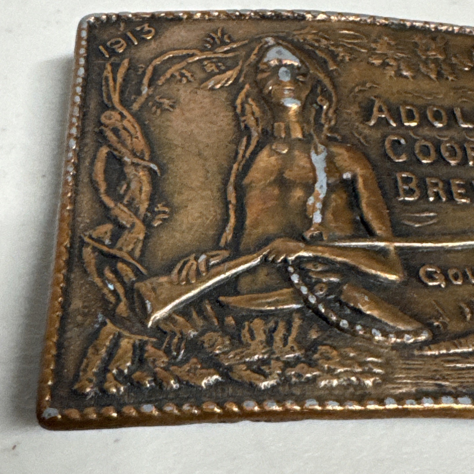 Vintage 1970s Brass Adolph Coors Beer Brewery Large Belt Buckle Native American
