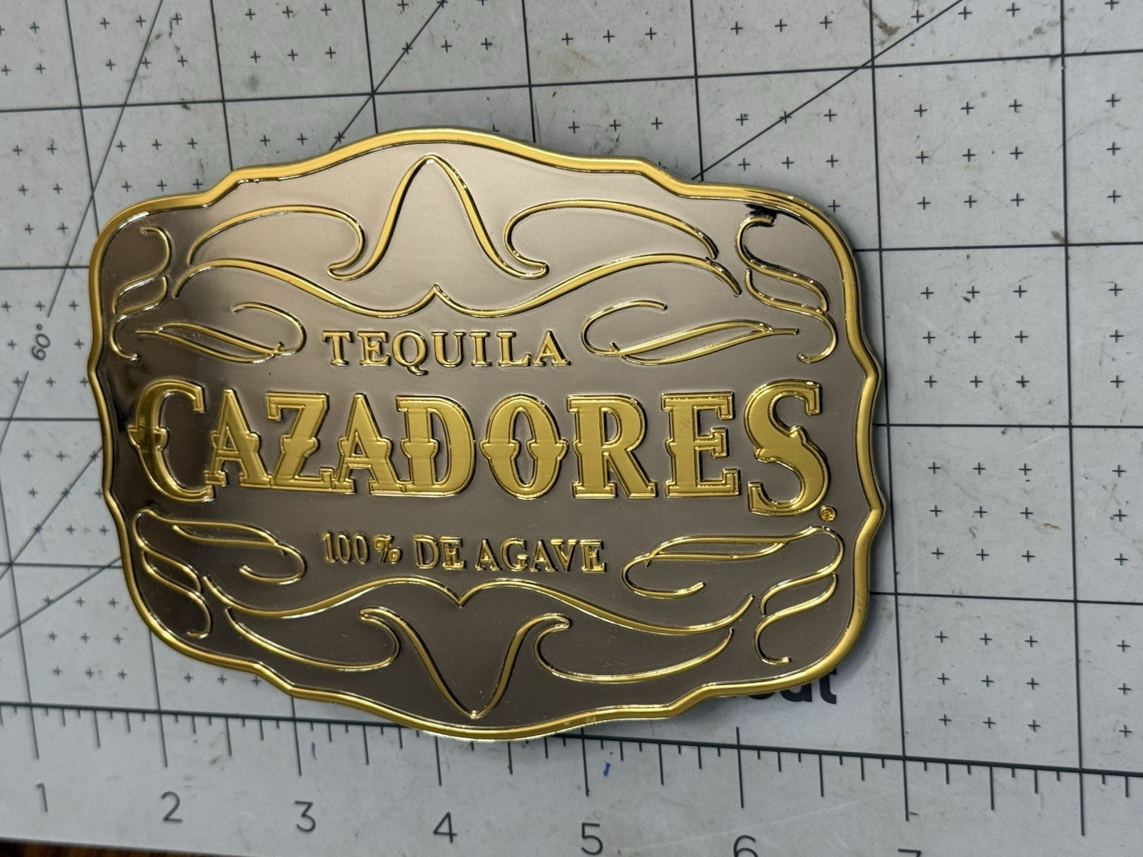 Tequila CAZADORES 100% De Agave Large Gold Colored Metal Belt Buckle 5&Prime; X 3 3/4&Prime;