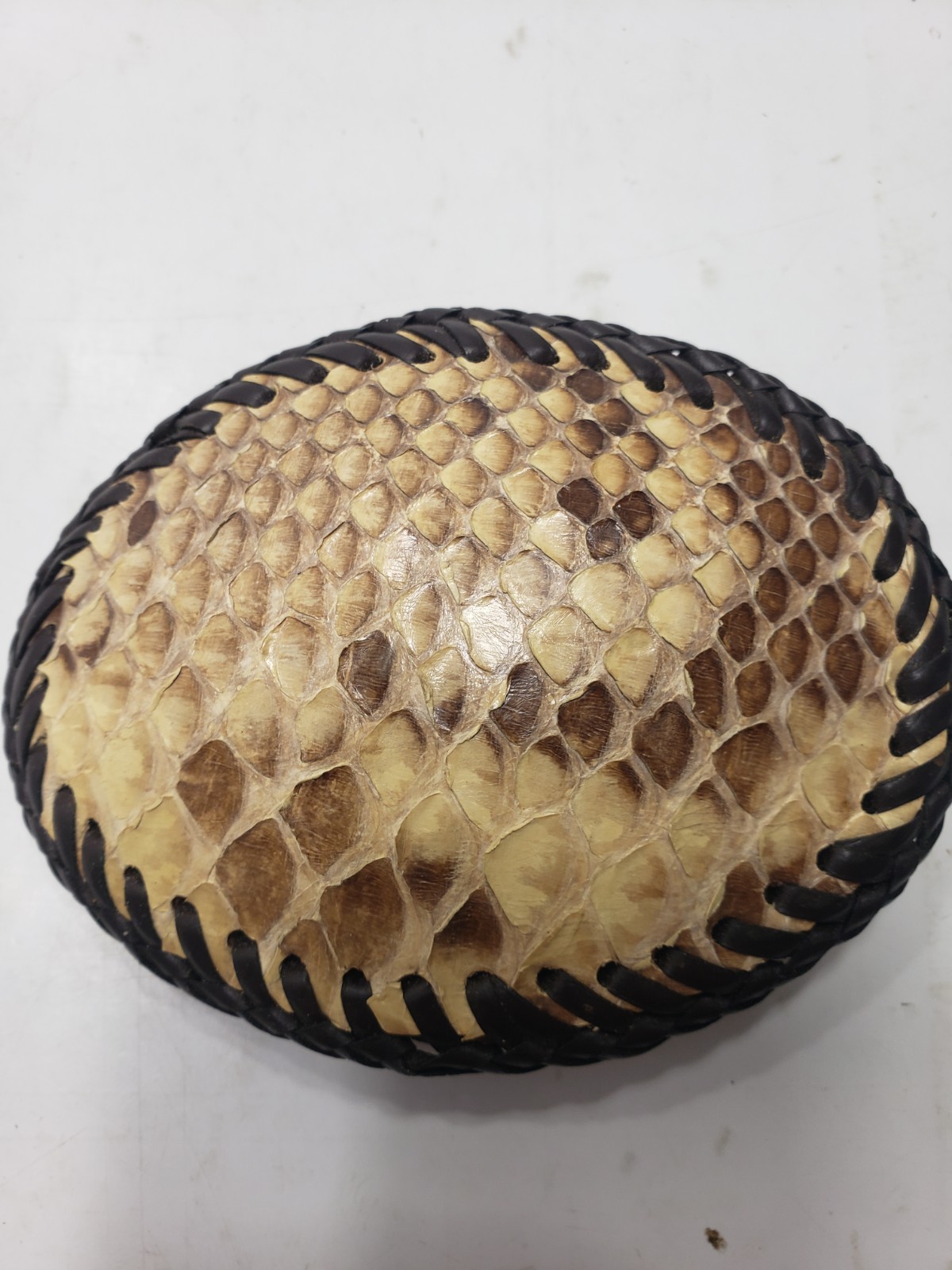 Set Of 3 Vintage Leather Snakeskin Oval Shaped Solid Brass Belt Buckles