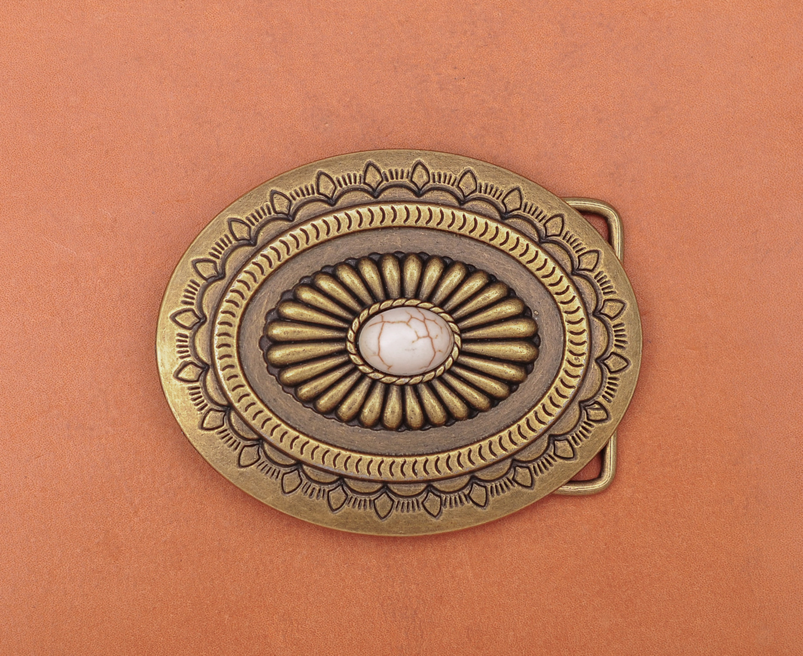 Antique Brass Western cowboy Flower Pattern Turquoise Leathercraft Belt Buckle