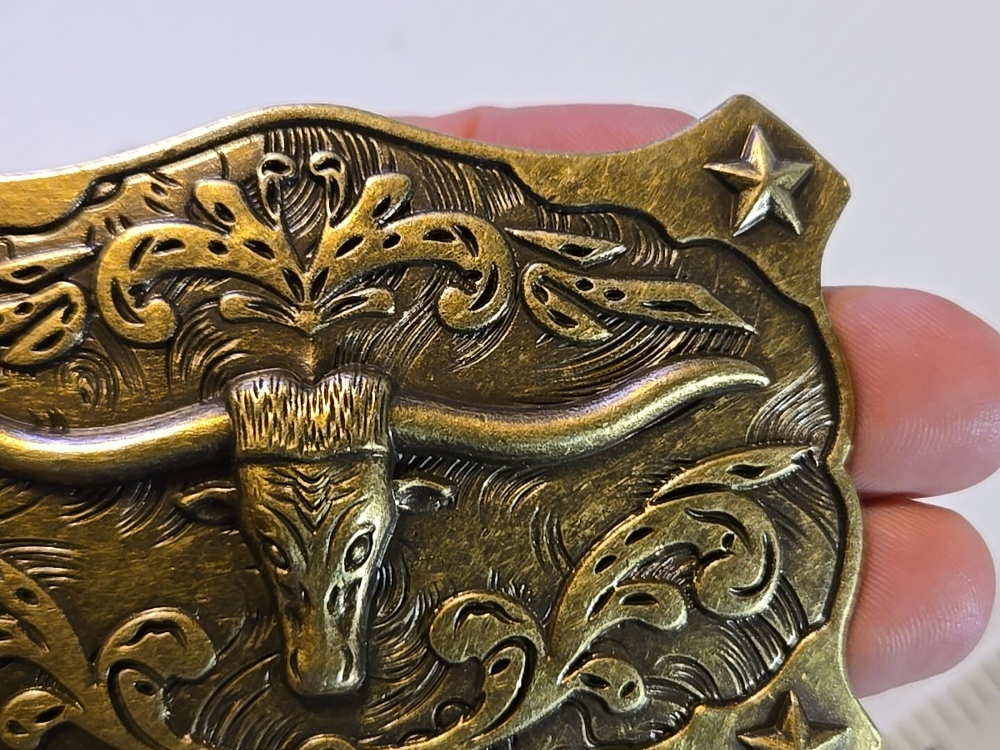 WESTERN LONGHORN BULL RODEO Metal Belt Buckle (BRASS LOOKING)