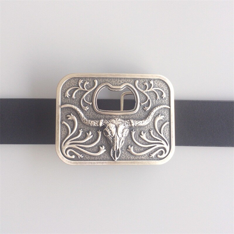 Vintage Silver Plated Long Horn Bull Bottle Opener Belt Buckle also Stock in US