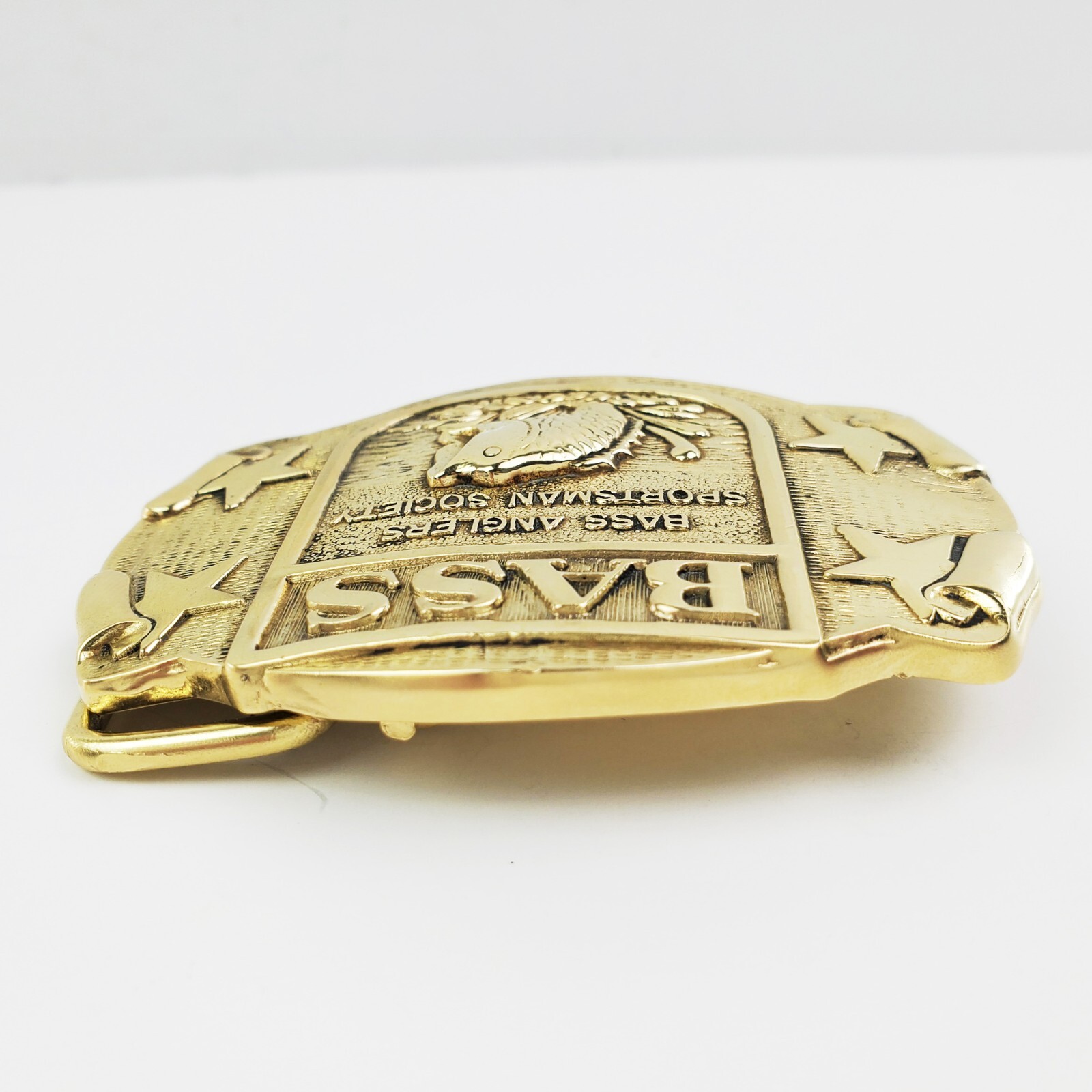 BASS Belt Buckle Anglers Sportsman Society Fishing Solid Brass 3&Prime;
