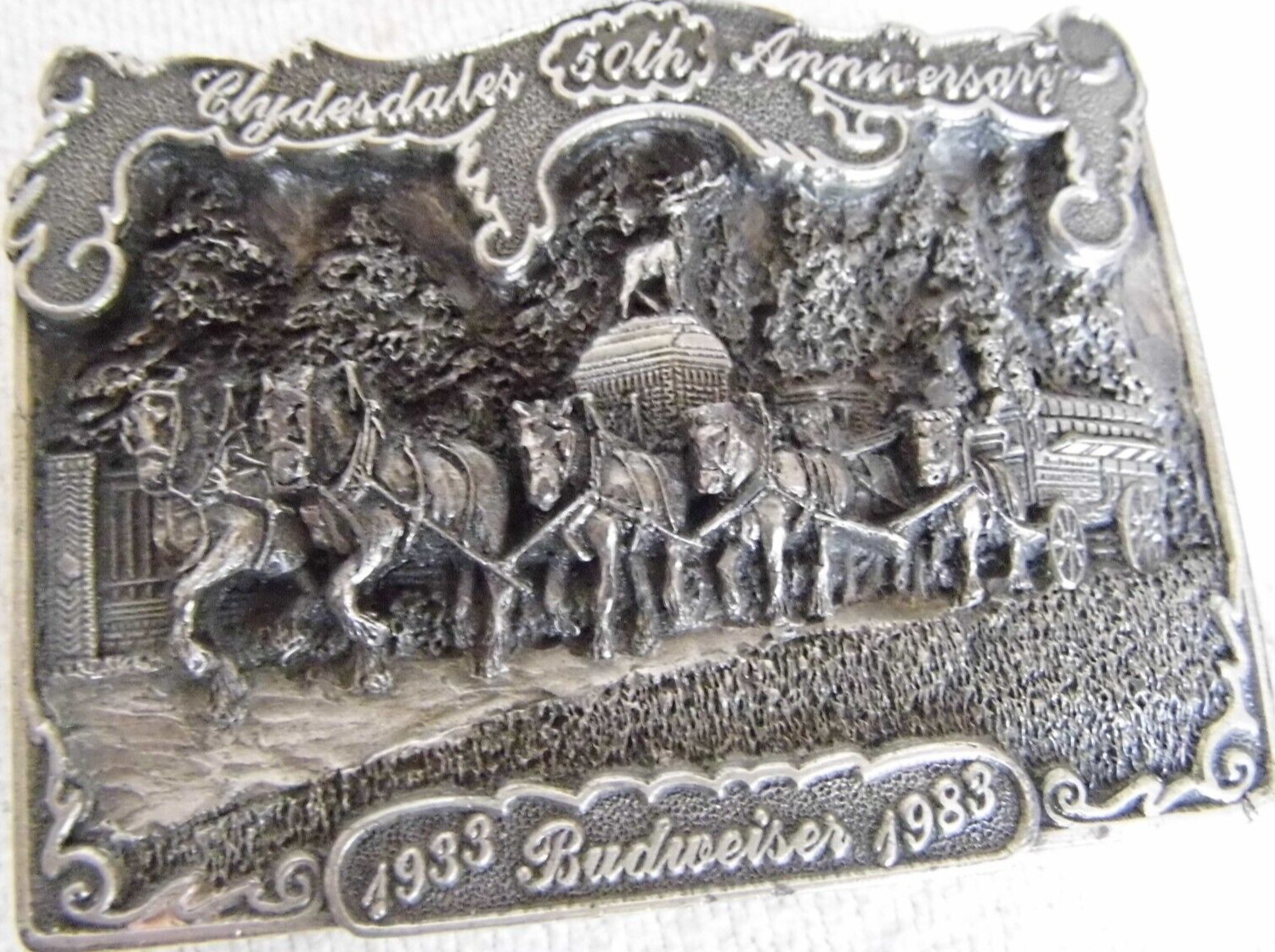 Budweiser Belt Buckle, Clydesdale 50th Anniversary 1983 Premium & Specialty Co.