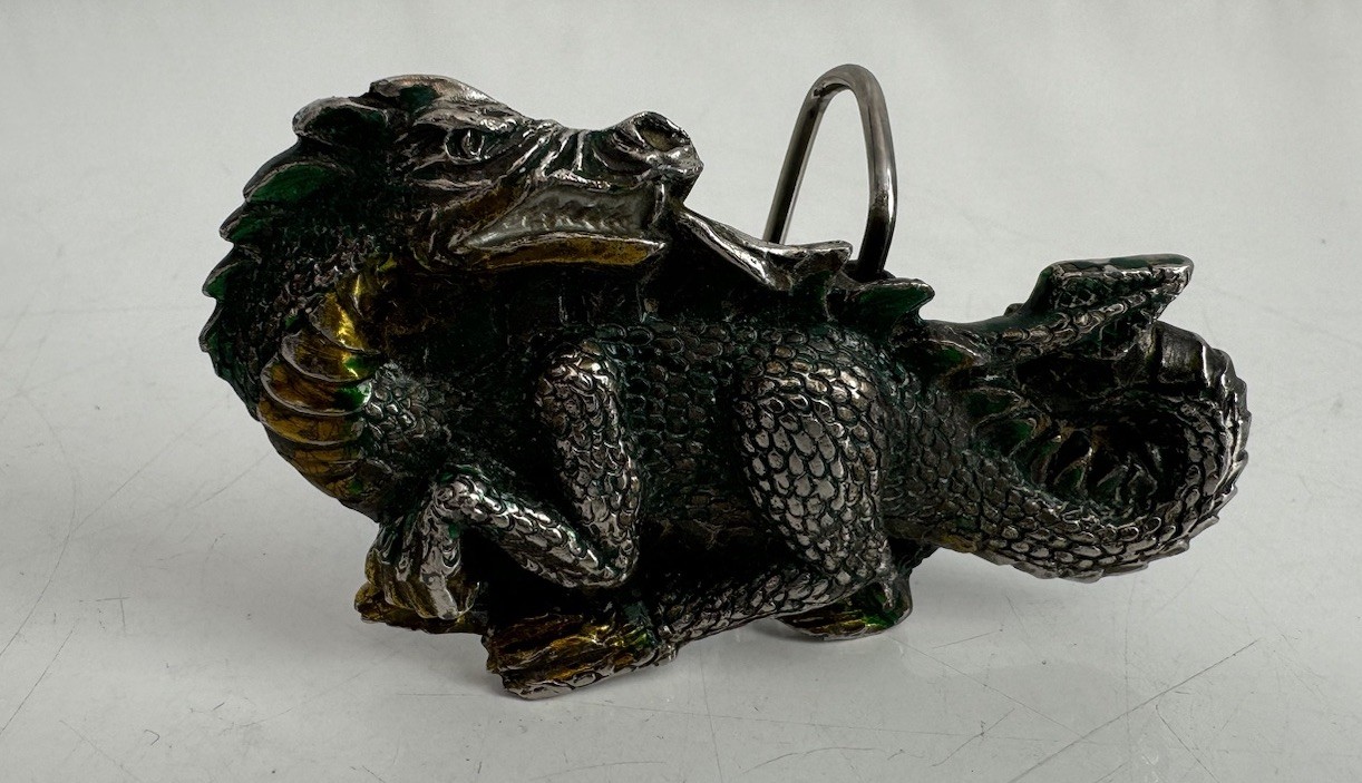 Vintage 1984 Solid Brass Multi-Color 3” Dragon #H1422 3D Belt Buckle