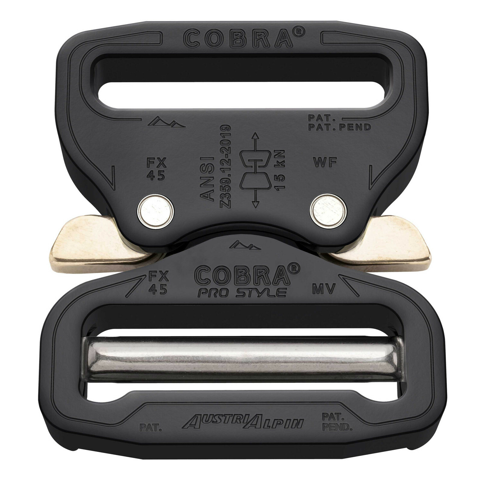 AustriAlpin 45mm Ansi Black Cobra Buckle – Male Adj, Female Fixed, XL Clips