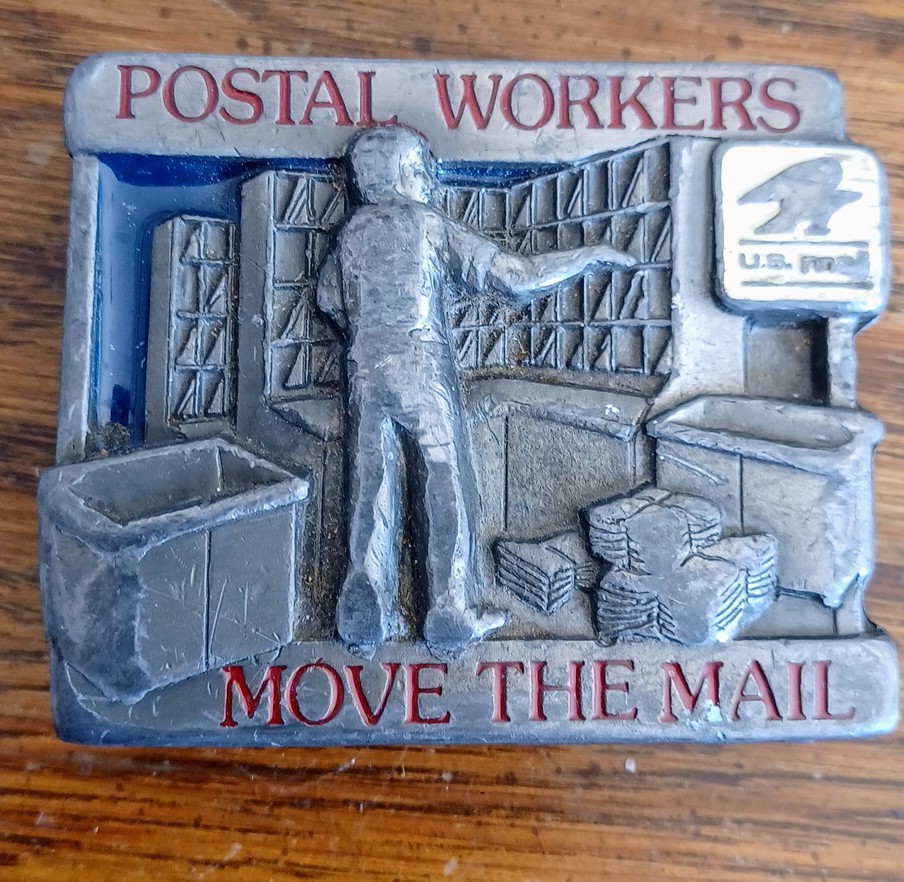 VTG Postal Workers Move the Mail US Postal Service Mailman Belt Buckle enamel