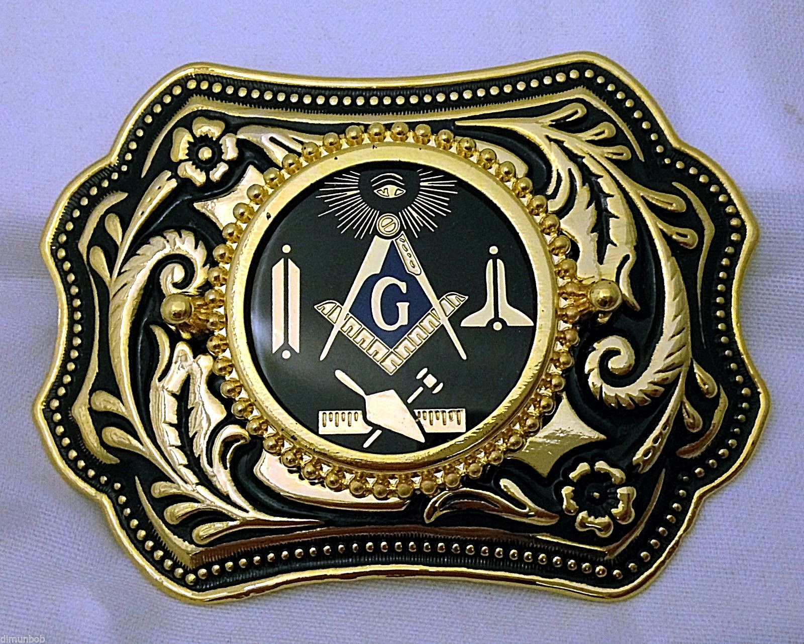 Masonic Symbols Belt Buckle Western Style Black and Gold