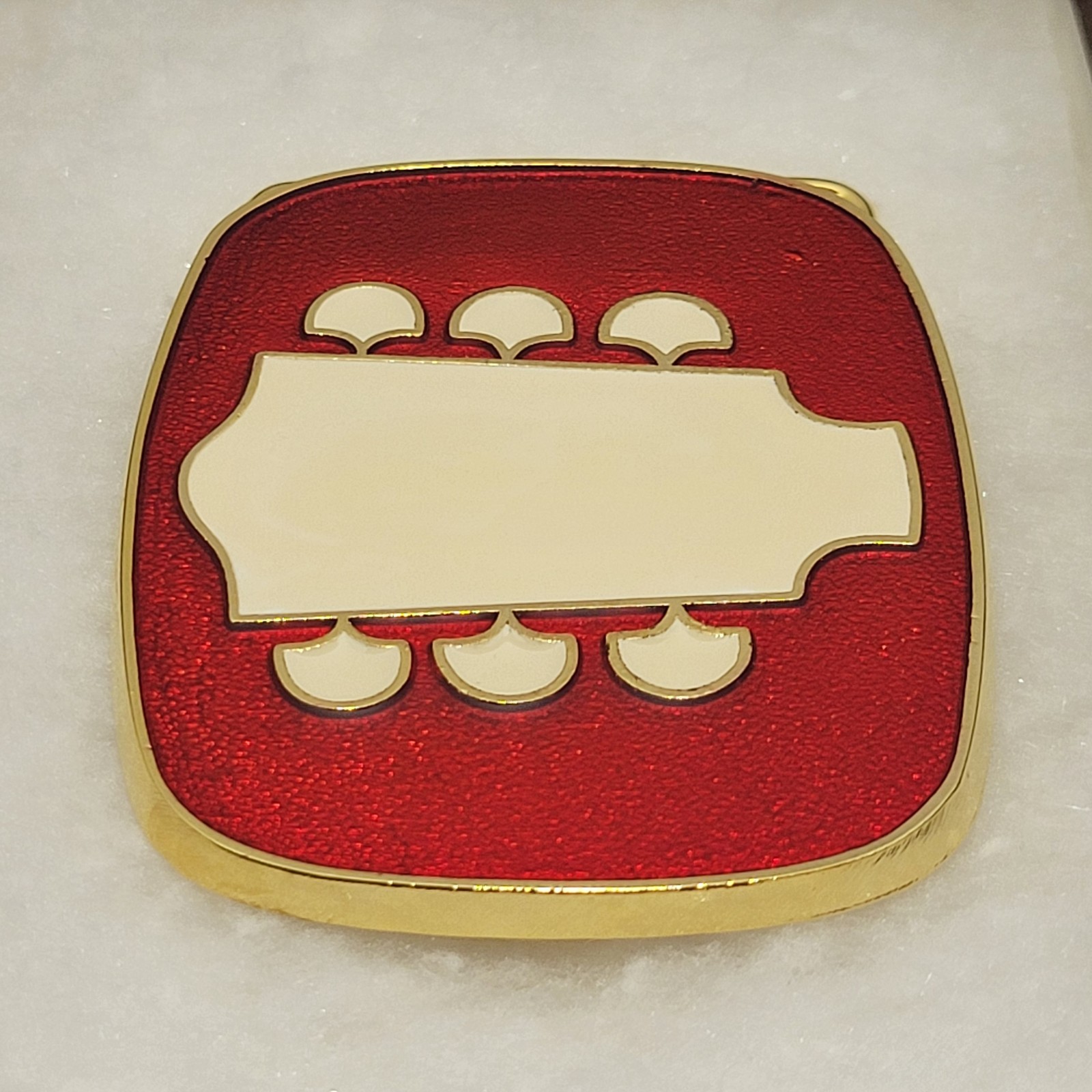 Vintage Headstock Belt Buckle TNN Red Enamel Gold Tone Retro Guitar Country 80s