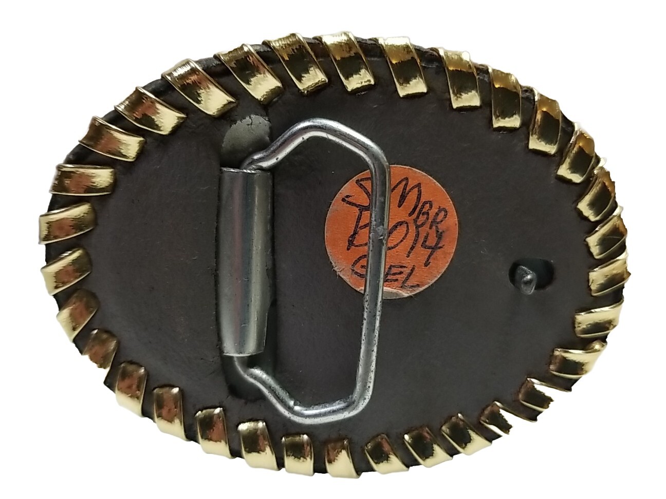 EAGLE Belt BUCKLE w/ SILVER Edge LACING Handmade Sm. BROWN LEATHER Western/Biker
