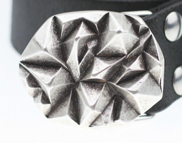 Asymmetrical Pyramid Belt Buckle in Antique Silver, Rustic Interchangeable Buckle