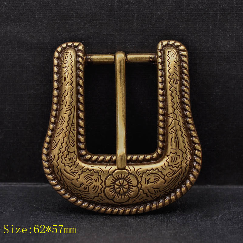Retro Brass Flower Engraved Western Cowboy Belt Buckle Set Fit 25mm Strap