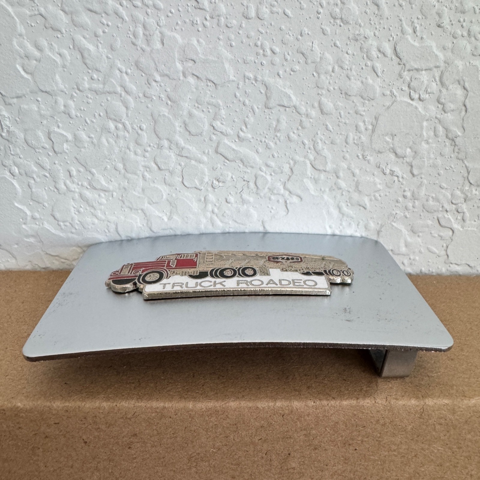 Vintage Texaco Truck Rodeo Silver Metal Belt Buckle
