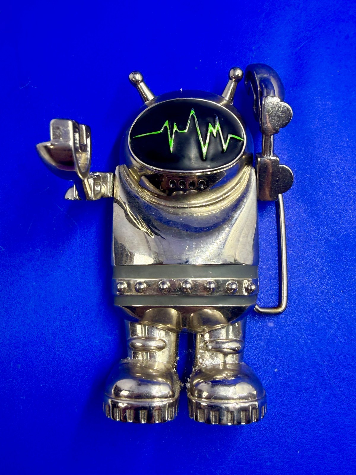 Outer Space Suit Alien Astronaut Chrome Figural Moving Arms Toy Like Belt Buckle