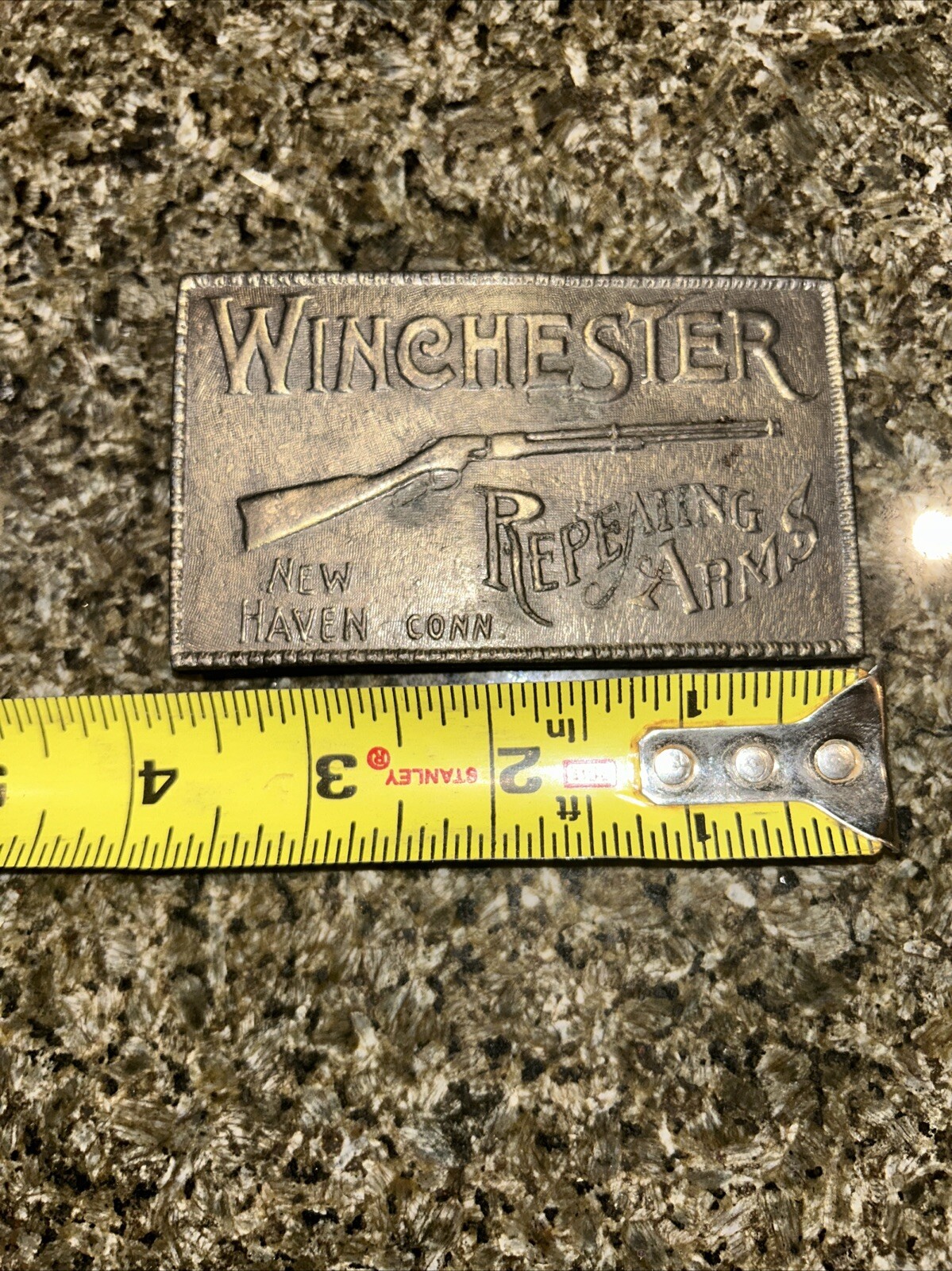 Winchester Repeating Arms New Haven Conn. Rifle Guns Vintage Brass Belt Buckle