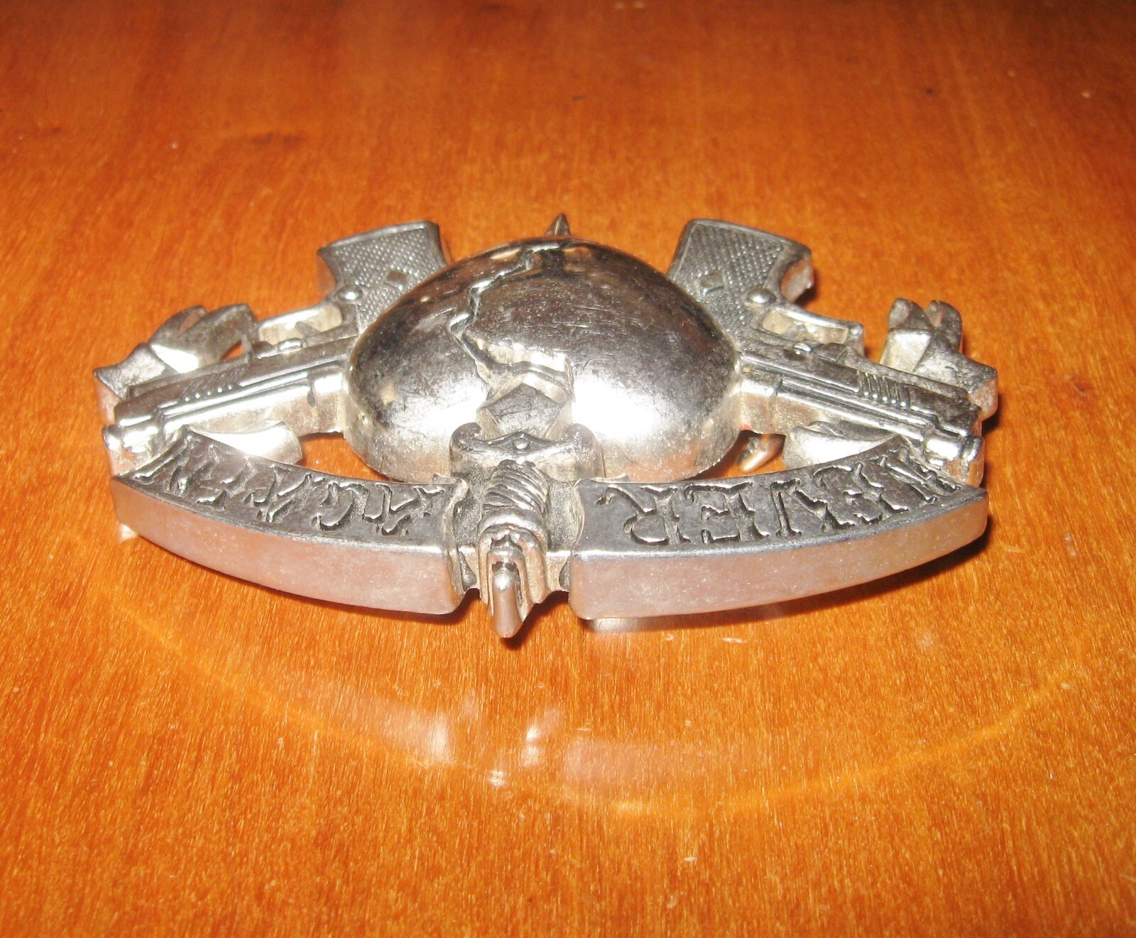 Rock Rebel Belt Buckle Dagger in Heart Buckle Never Again Silvertone Metal