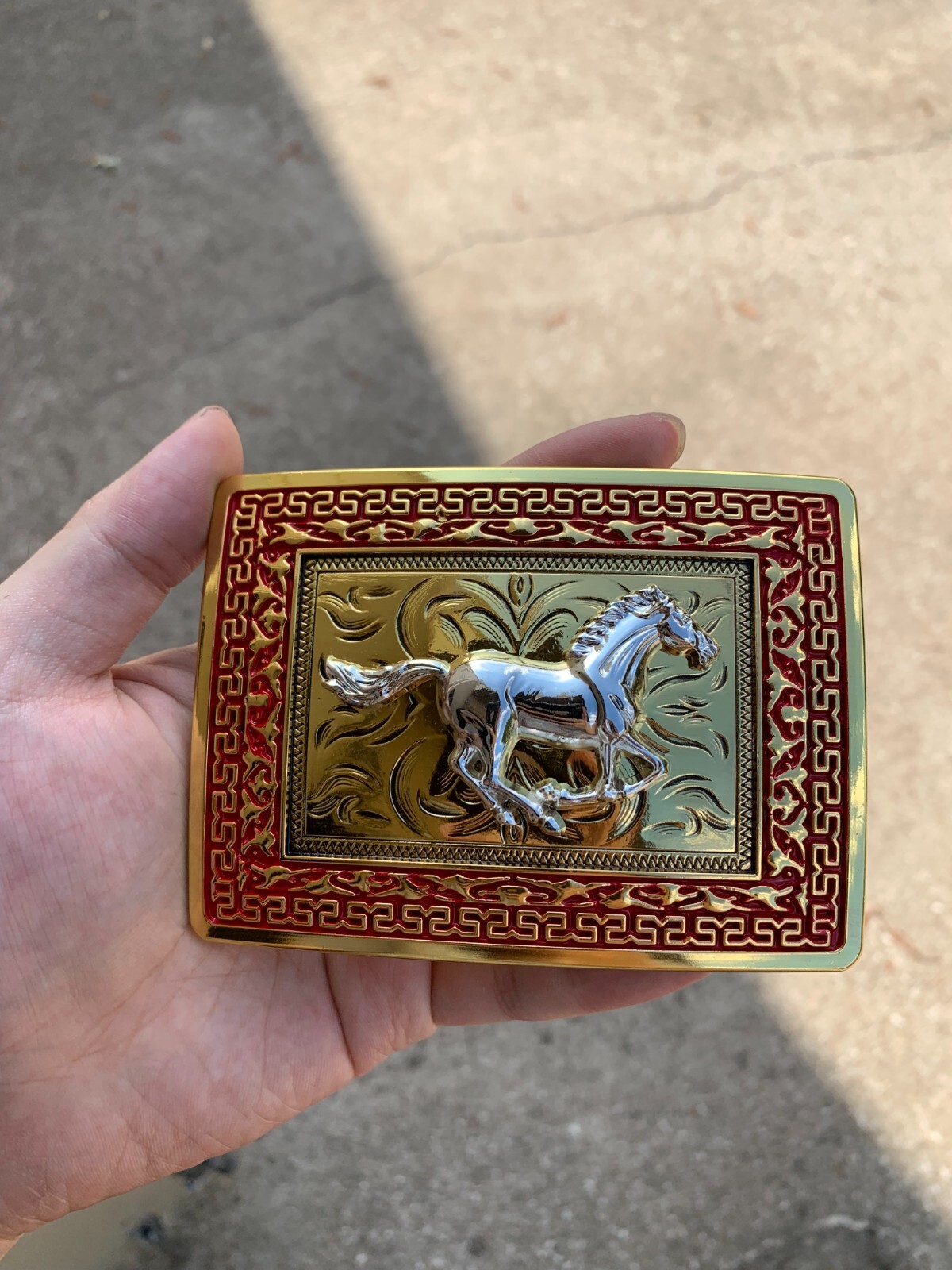 Western Buckle Gold Silver Red Running Horse Cowboy Fit 2 » Hebillas Vaqueras