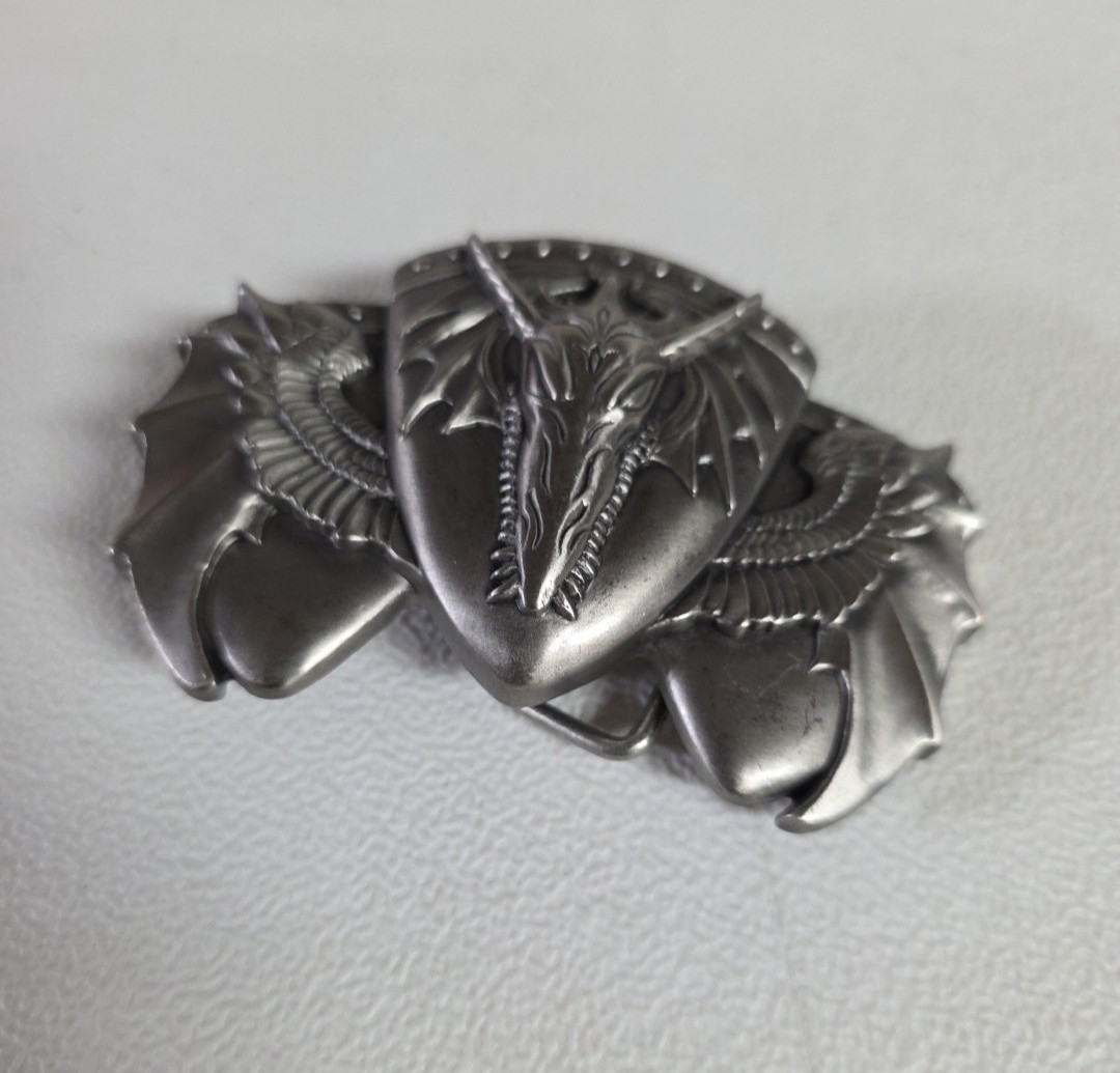 Belt Buckle DRAGON Wings Horns 3.75&Prime; Pewter Color Fit 1.5&Prime; Belt Creepy